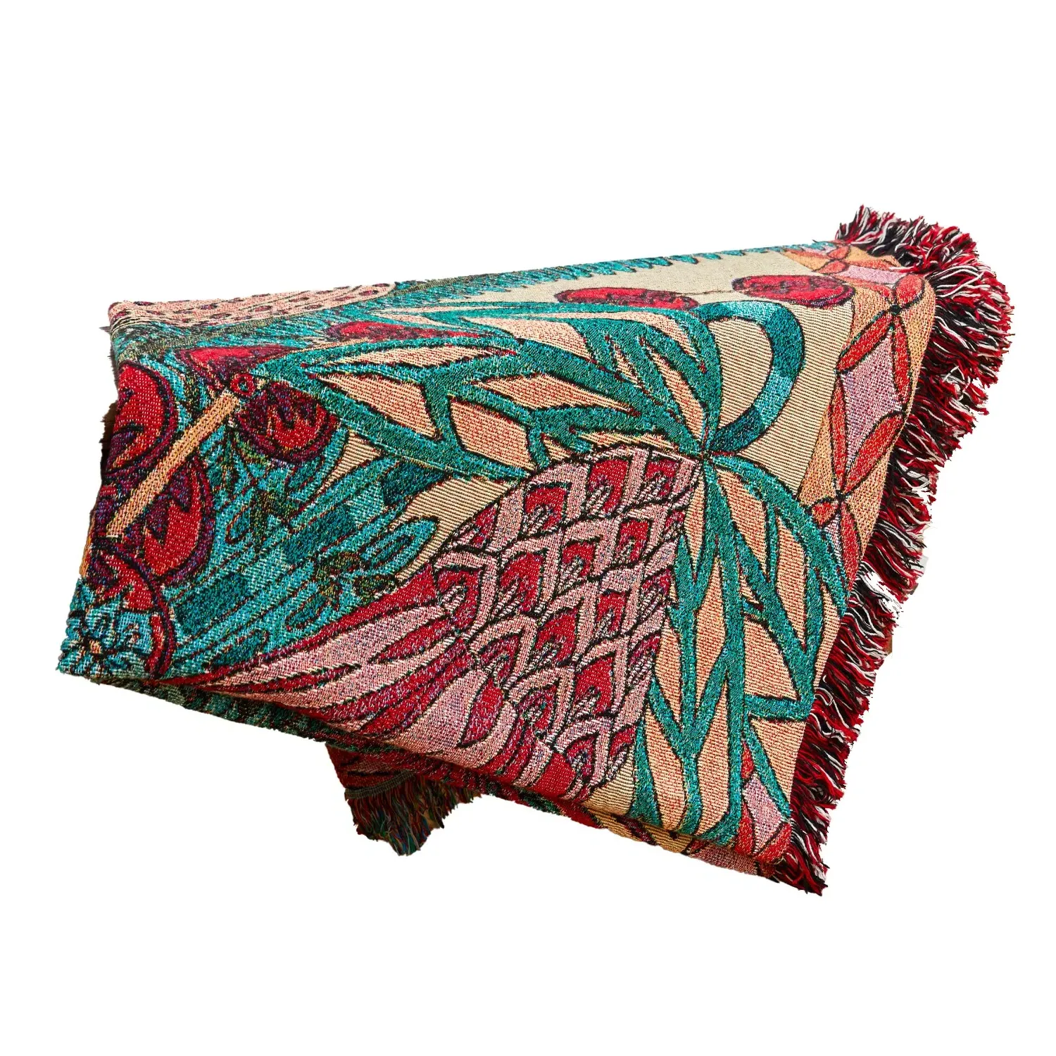 Les Oiseaux Jacquard Throw - Red/Green
