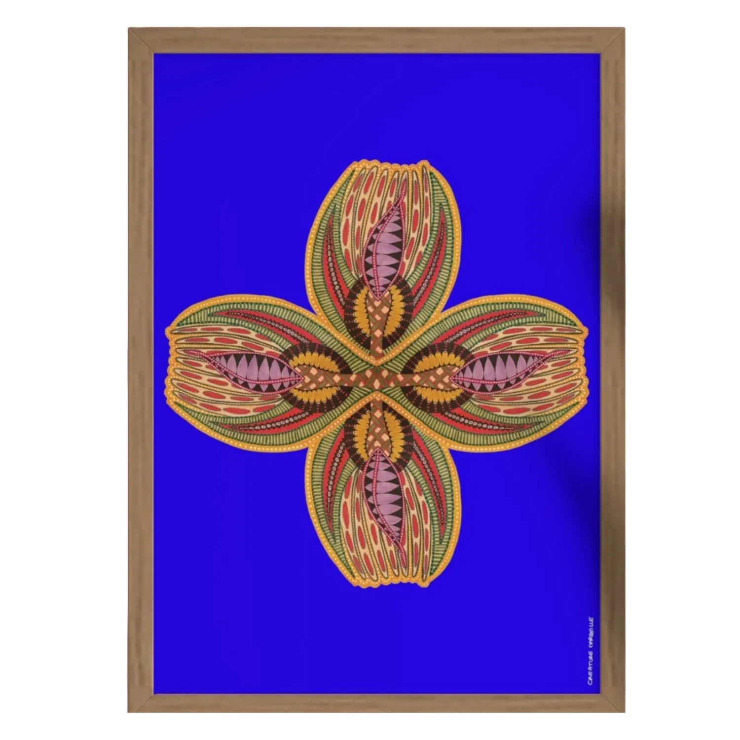 Rosa A3 Art Print with Oak Frame - Blue