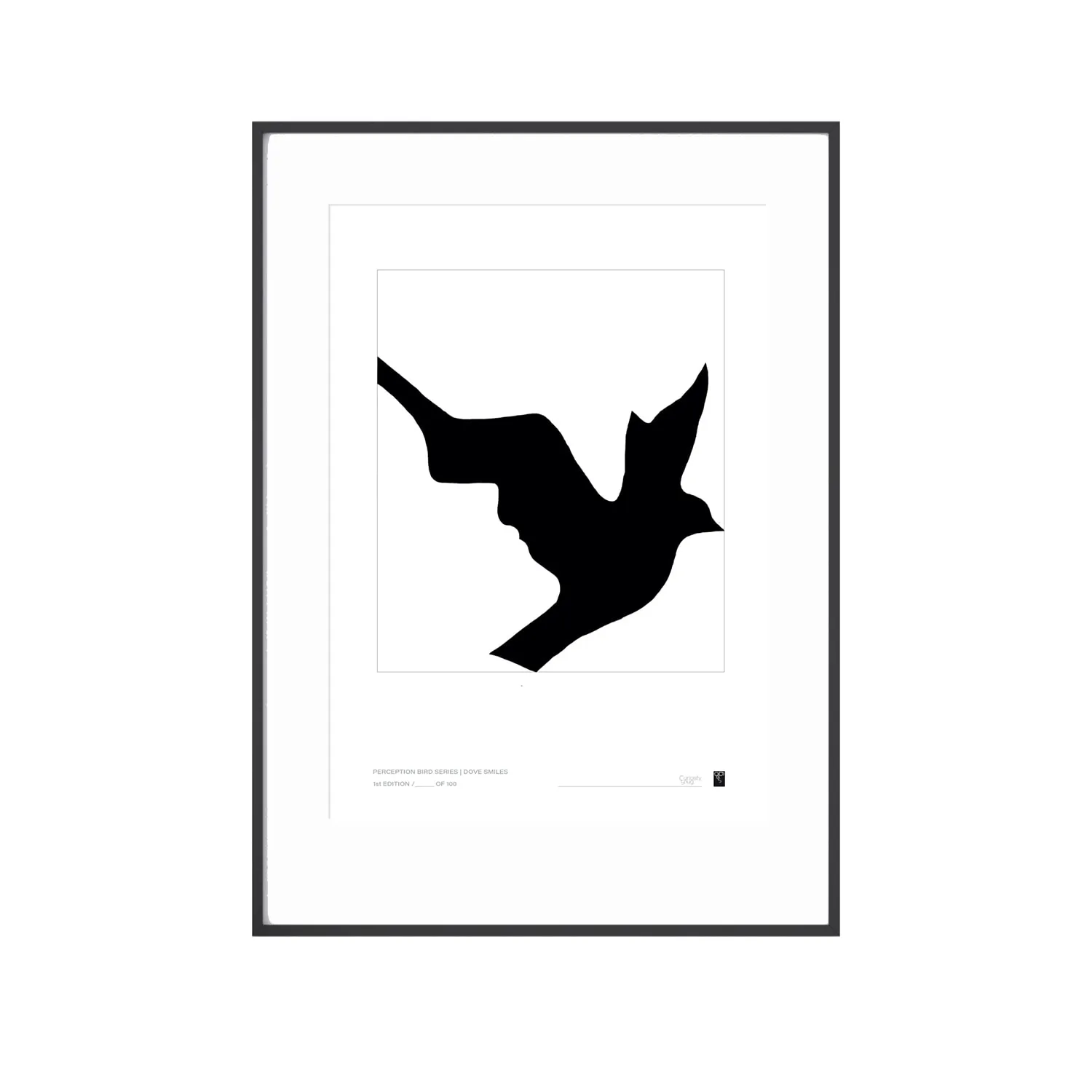 Abstract Bird Series Dove Smiles A3 Art Print - Black image