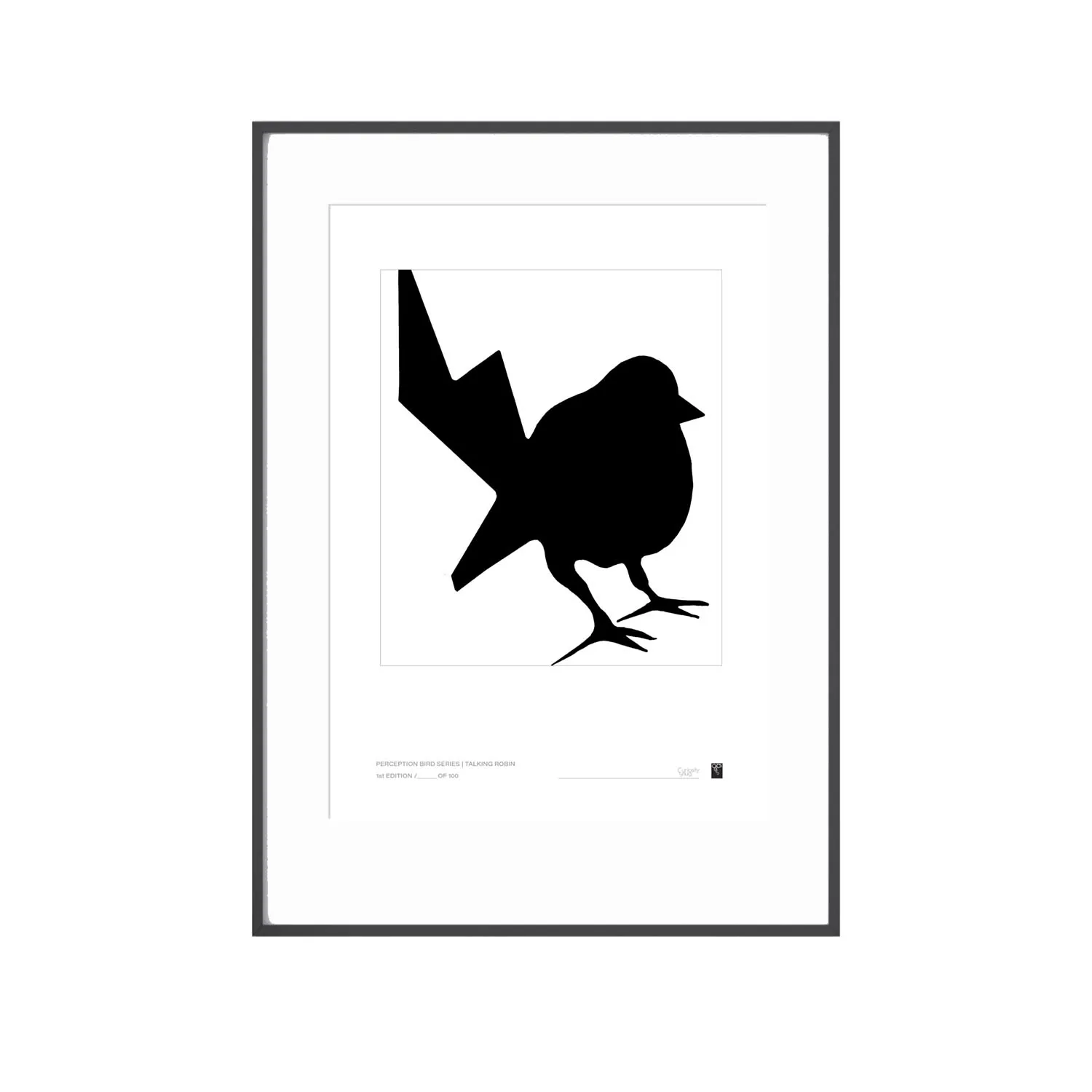 Abstract Bird Series Talking Robin A3 Art Print - Black