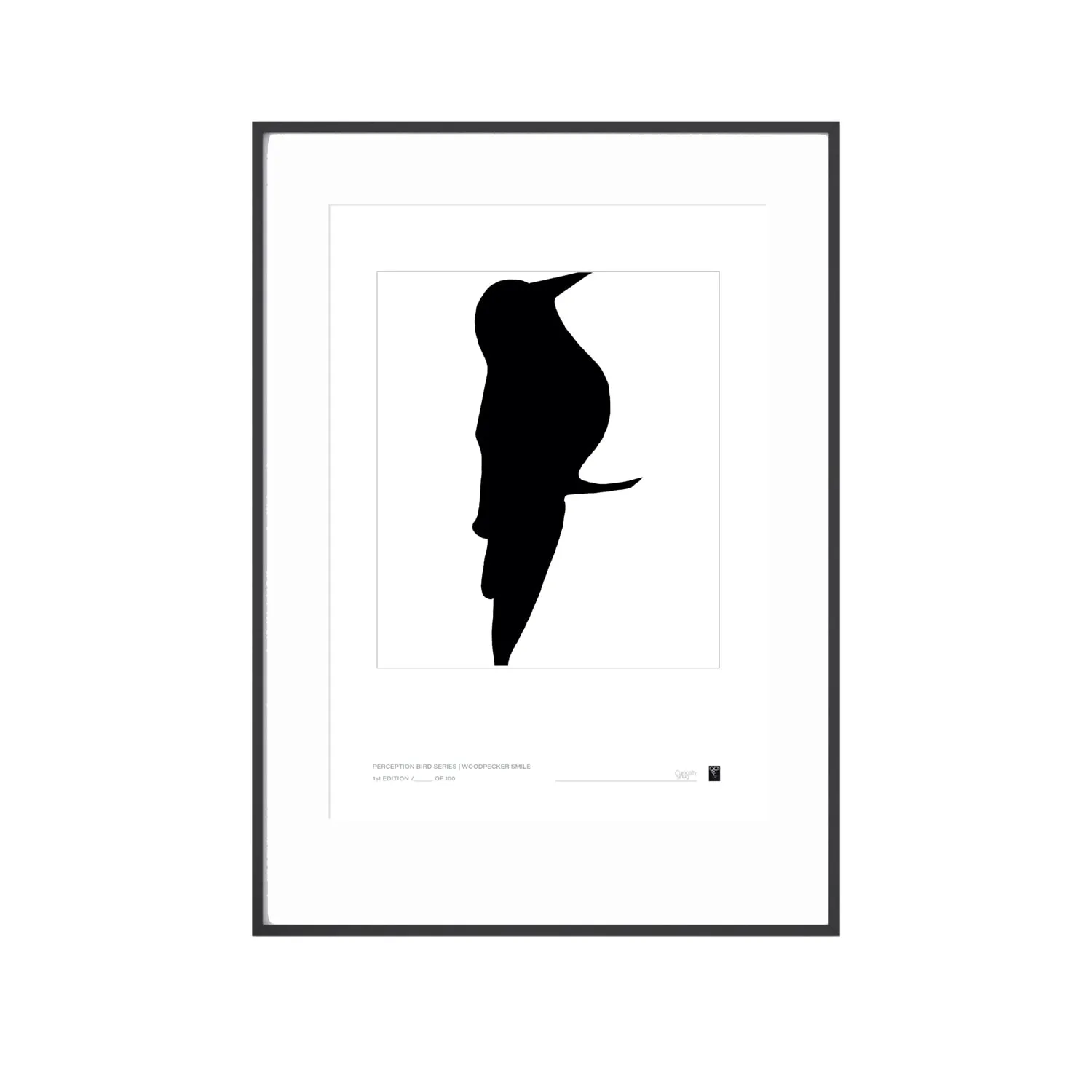 Abstract Bird Series Woodpecker Smile A3 Art Print - Black