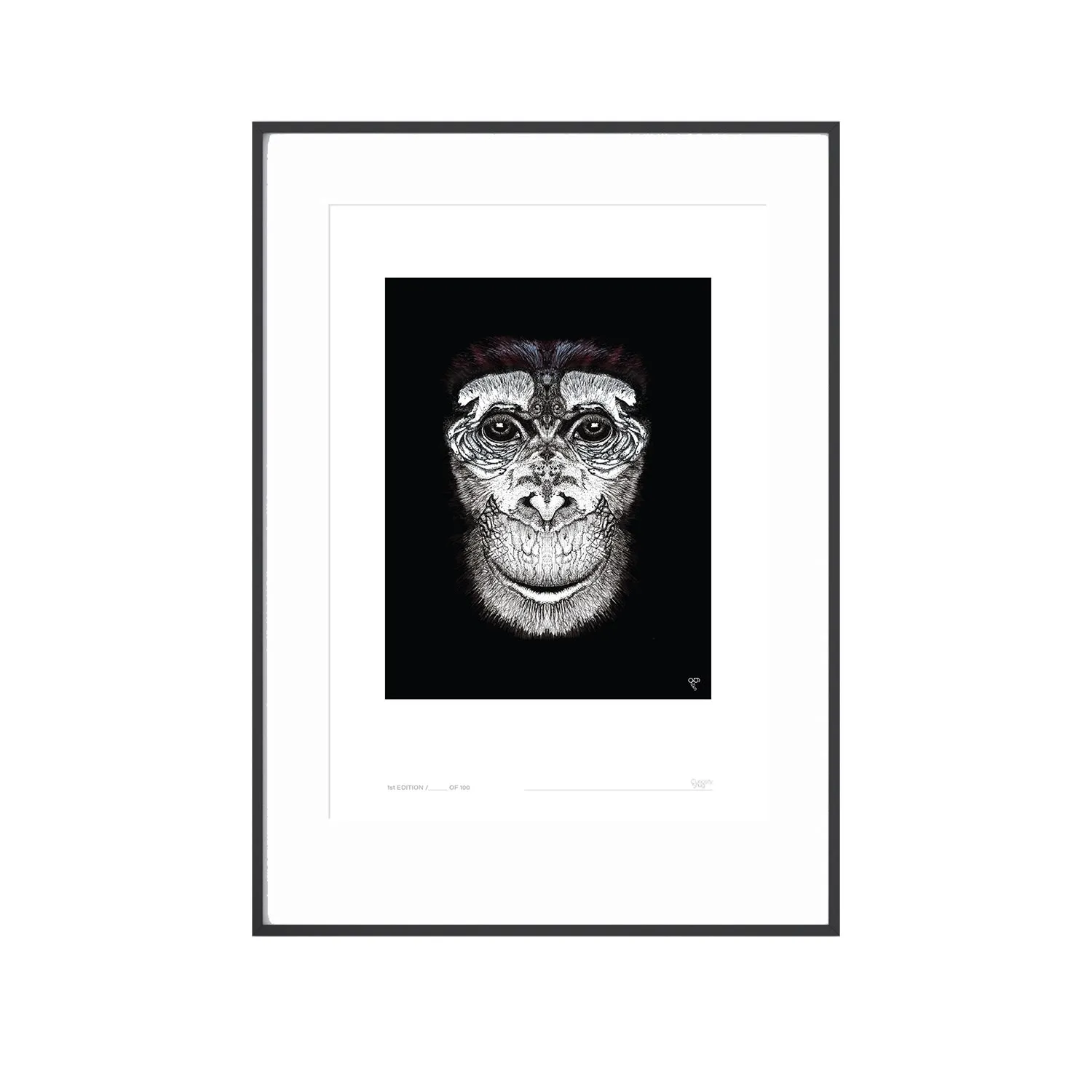 Curious Creatures Chimp Champ A3 Art Print - Black
