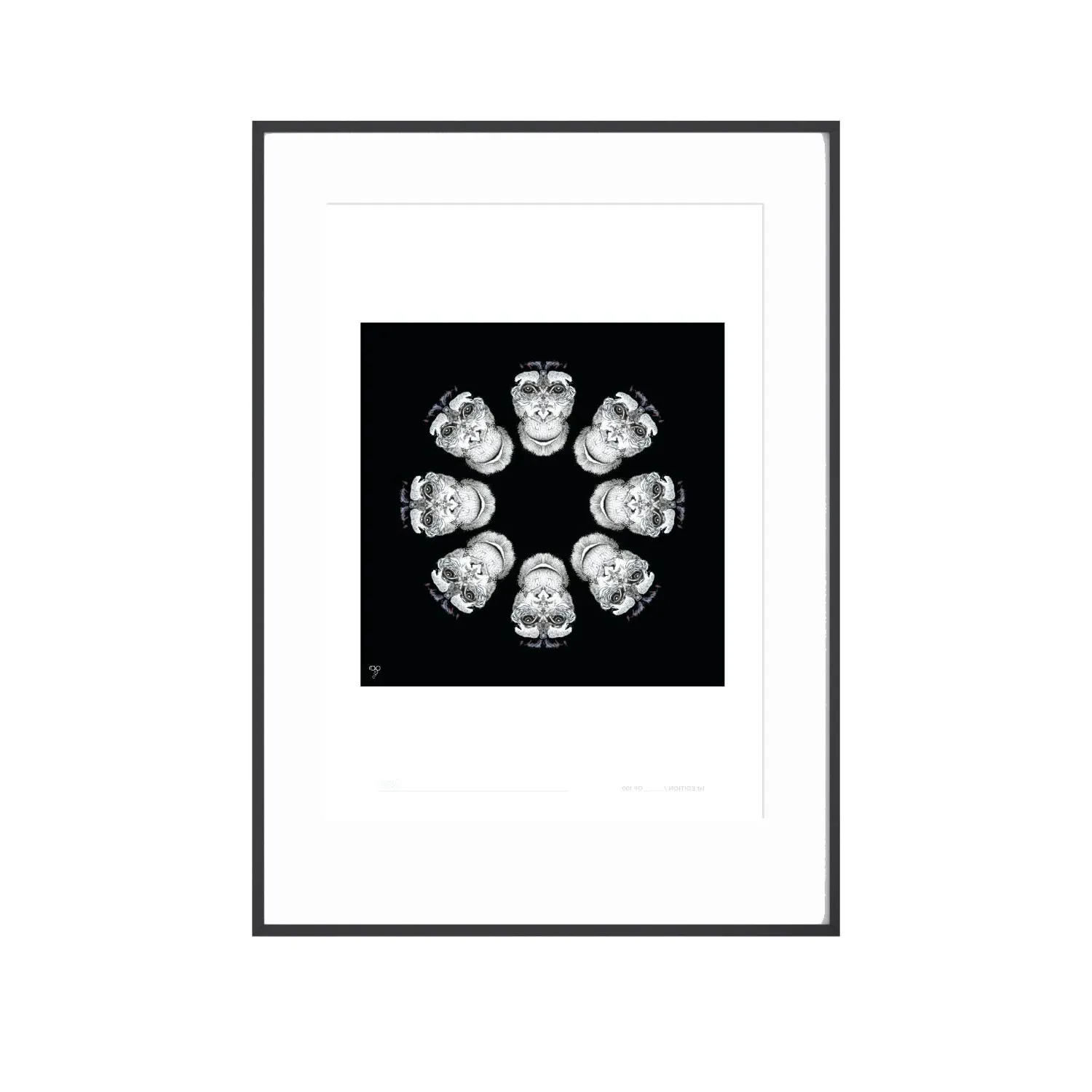 Curious Creatures Chimp Daisy A3 Art Print - Black