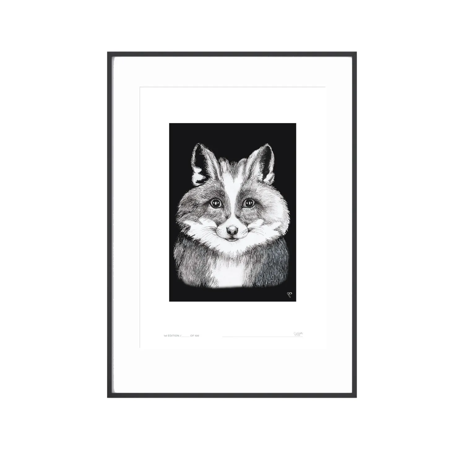 Curious Creatures Fox Bunny Fun A3 Art Print - Black