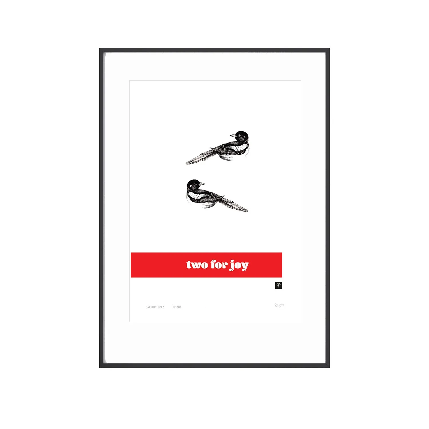 Curious Creatures Magpies Two For Joy A3 Art Print - Black image