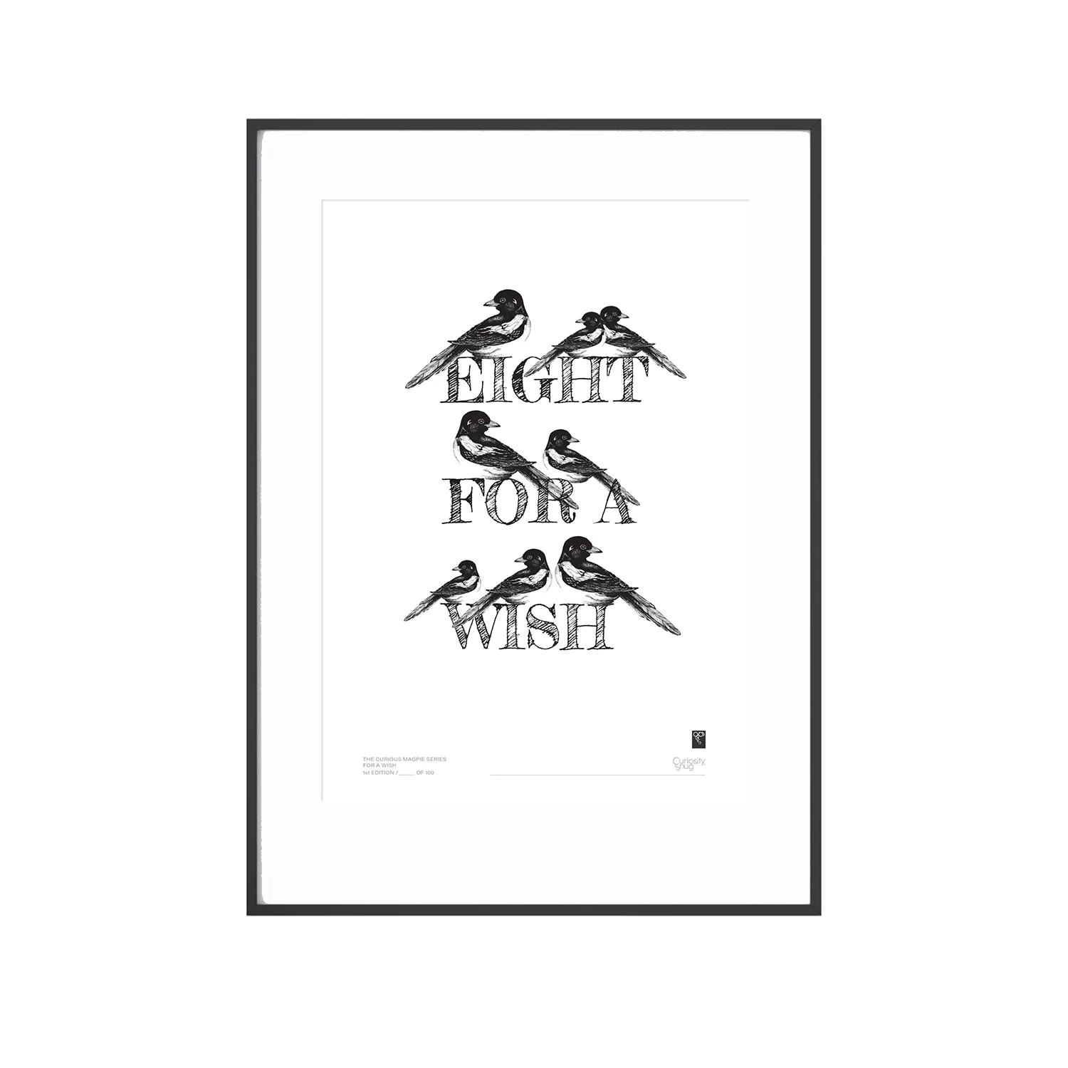 Magpie Series A3 Art Print - Eight For A Wish - Black image