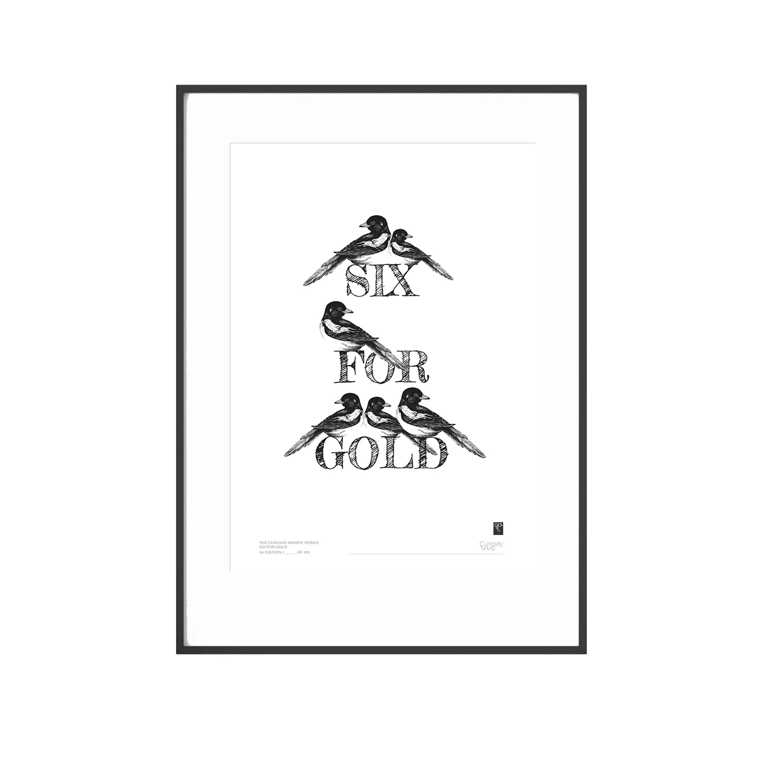Magpie Series A3 Art Print - Six For Gold - Black