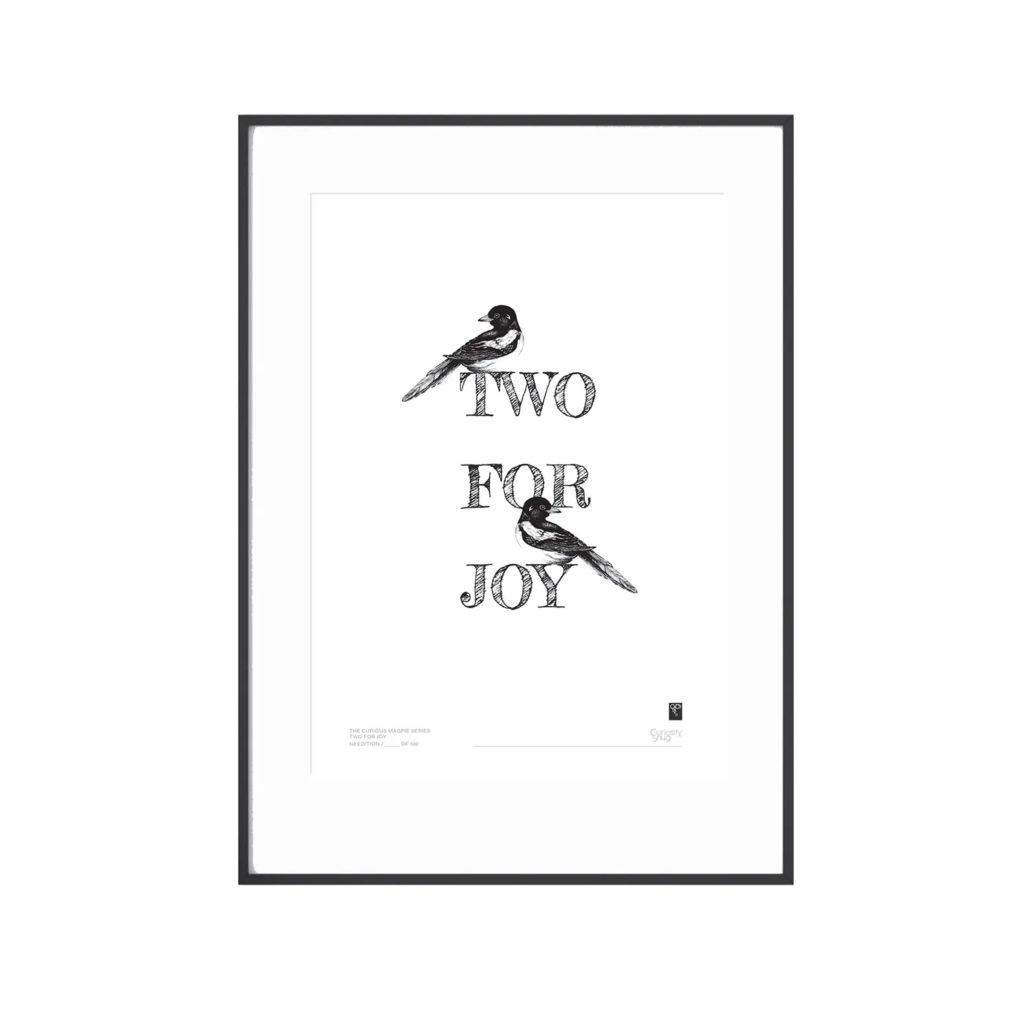 Magpie Series A3 Art Print - Two For Joy - Black