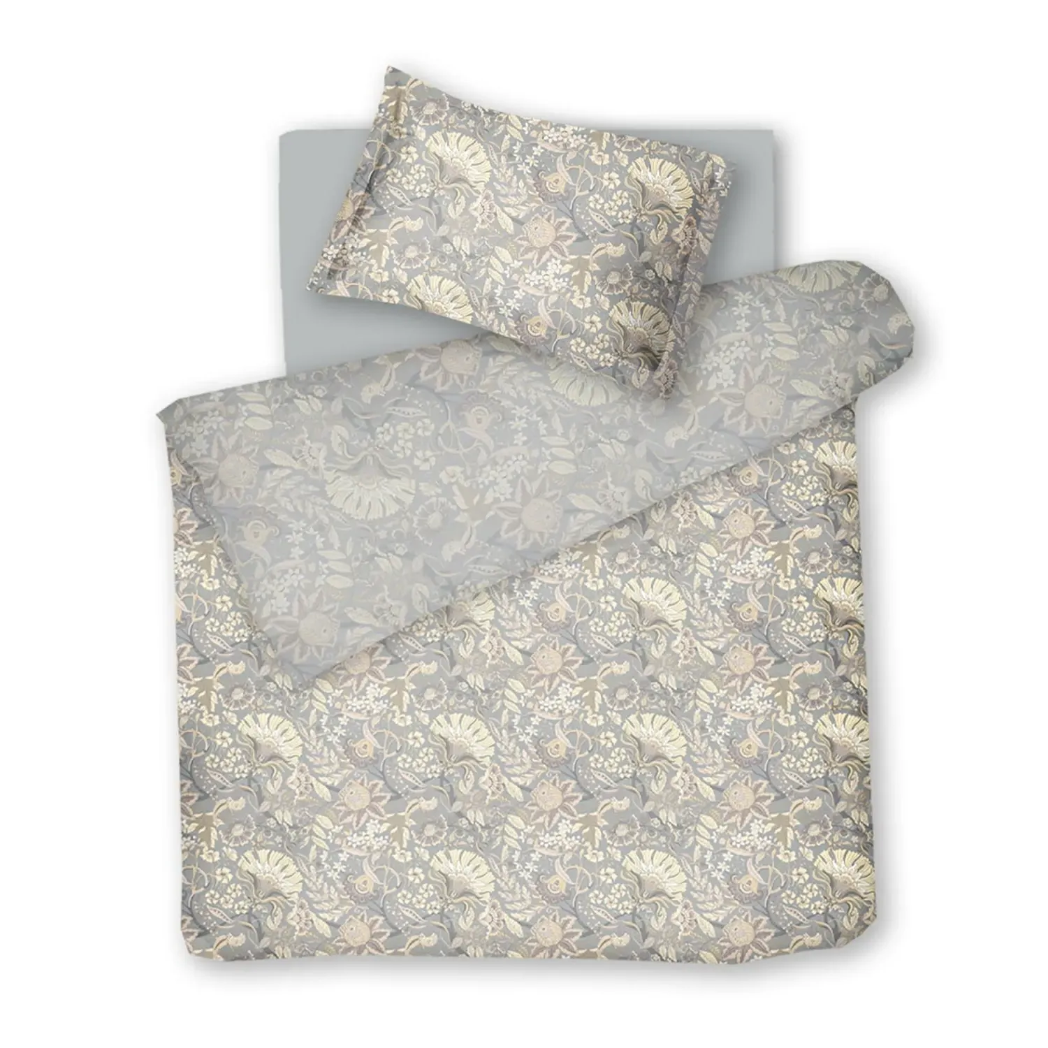 Boho Single Sateen Bed Linen Set - Grey, Cotton