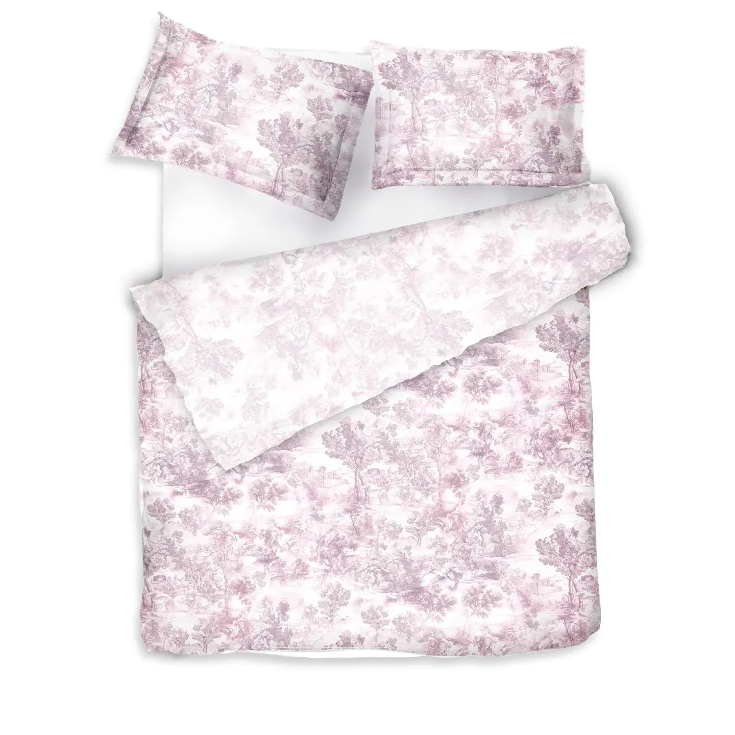 Cotton Bedding Set Toile Pink UK Single - White/Pink image