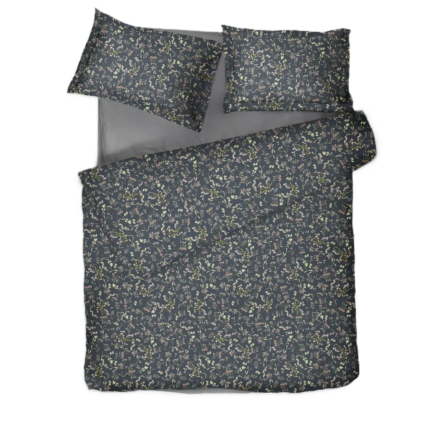 Herbary Double Bed Linen Set - Dark Grey, Sateen