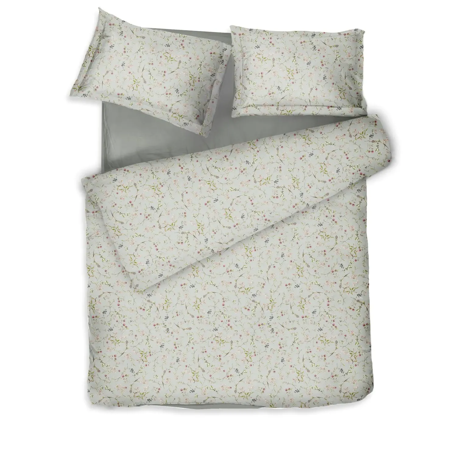 Herbary Double Bed Linen Set - Light Grey, Sateen