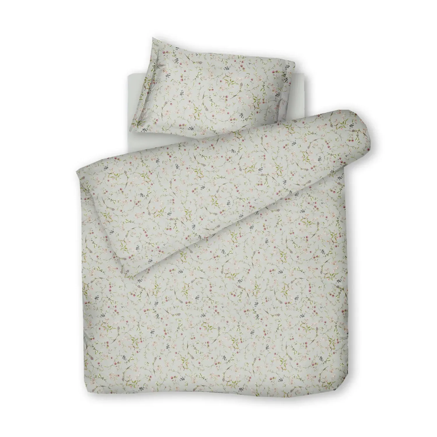 Herbary Single Bed Linen Set - Light Grey, Sateen