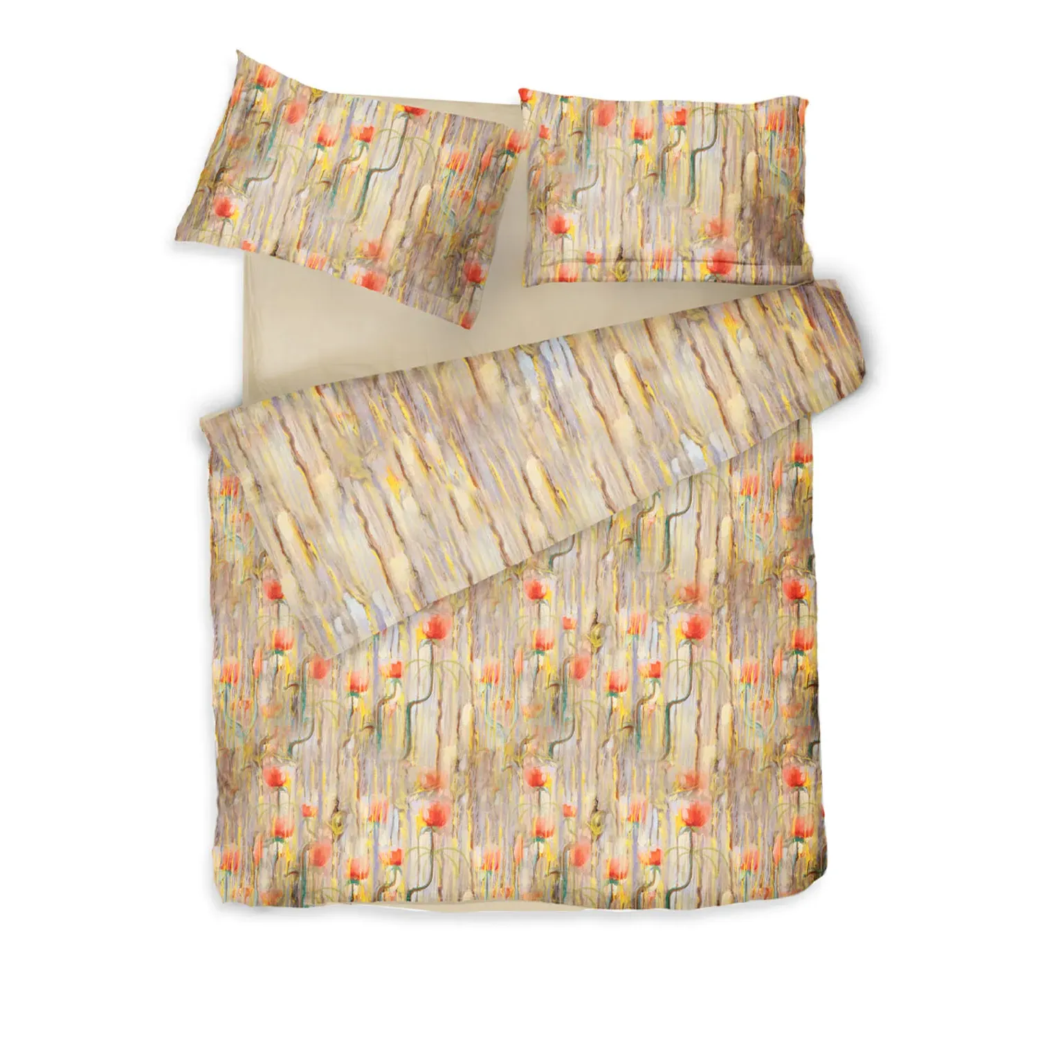 Poppy King Size Sateen Bed Linen Set - Red, Cotton