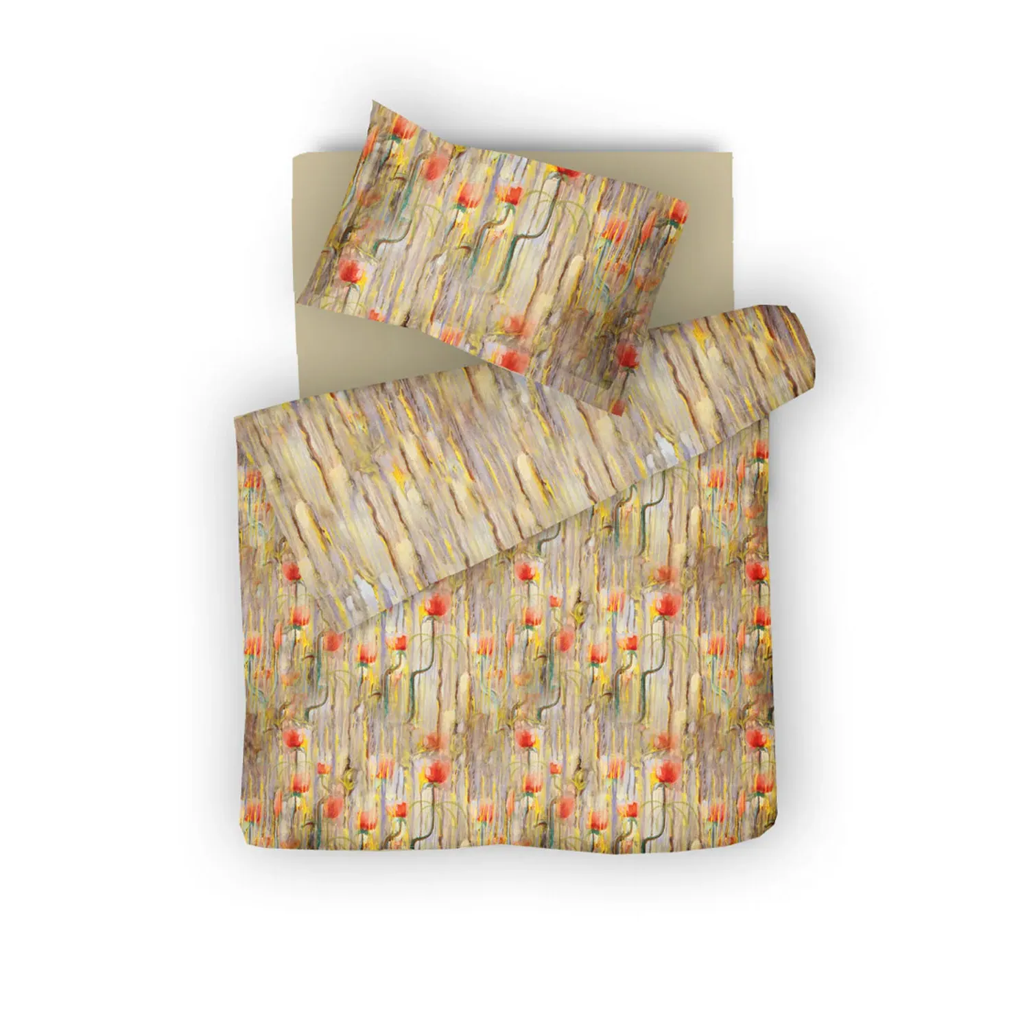 Poppy Single Size Sateen Bed Linen Set - Red, Cotton