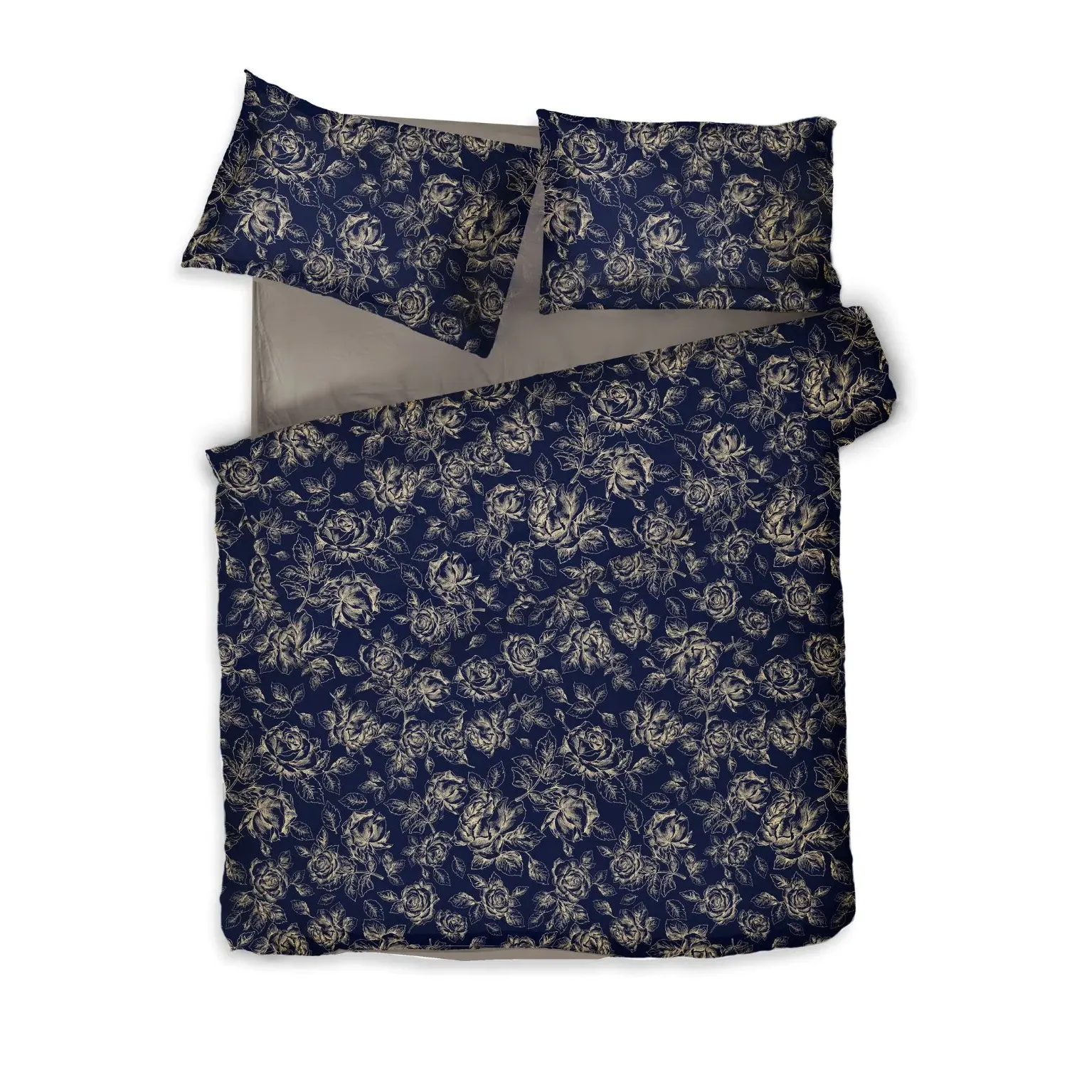 Rose Line Twin Bedding Set - Royal Blue, Cotton Sateen