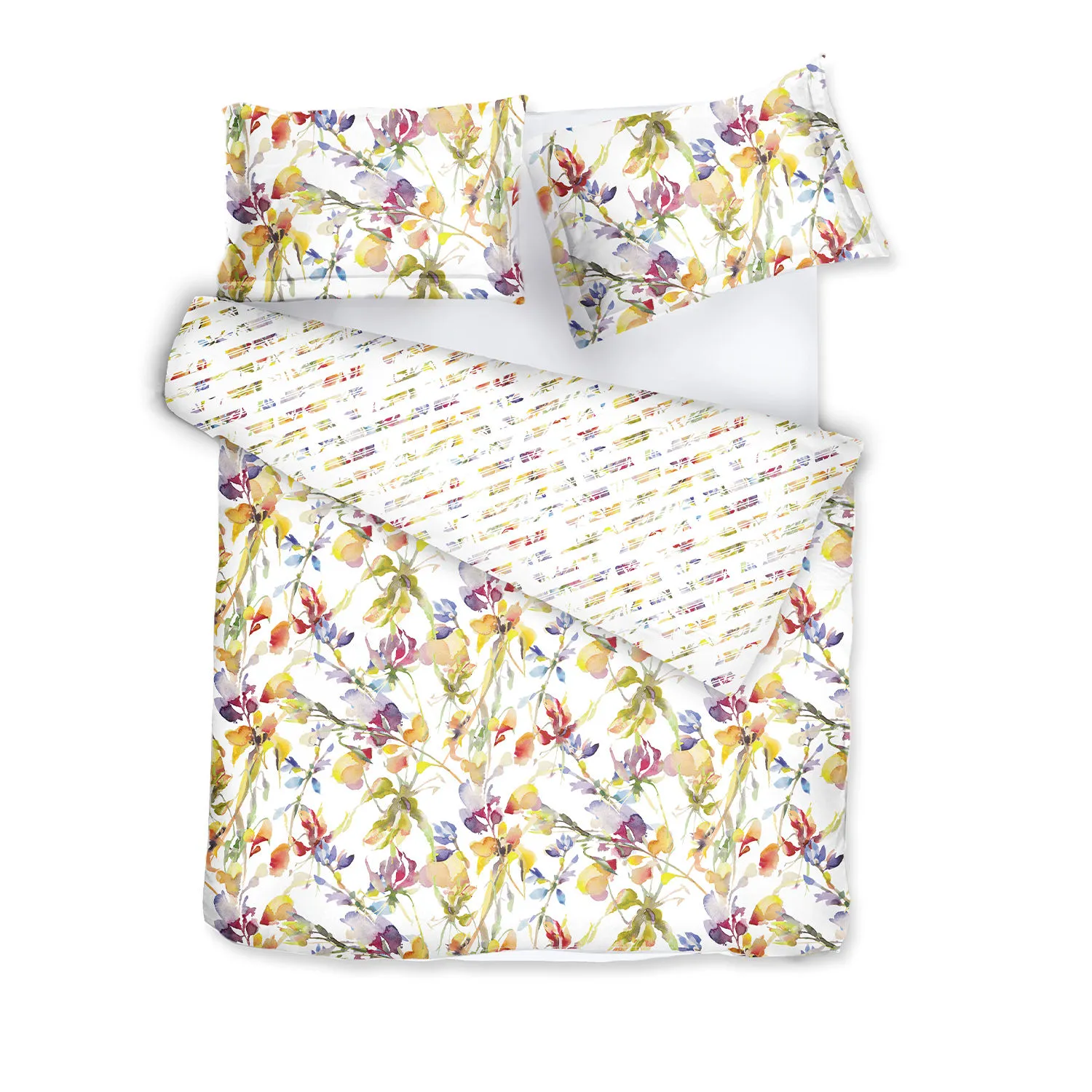 Sateen Bed Linen Set Rainbow White - White, Cotton