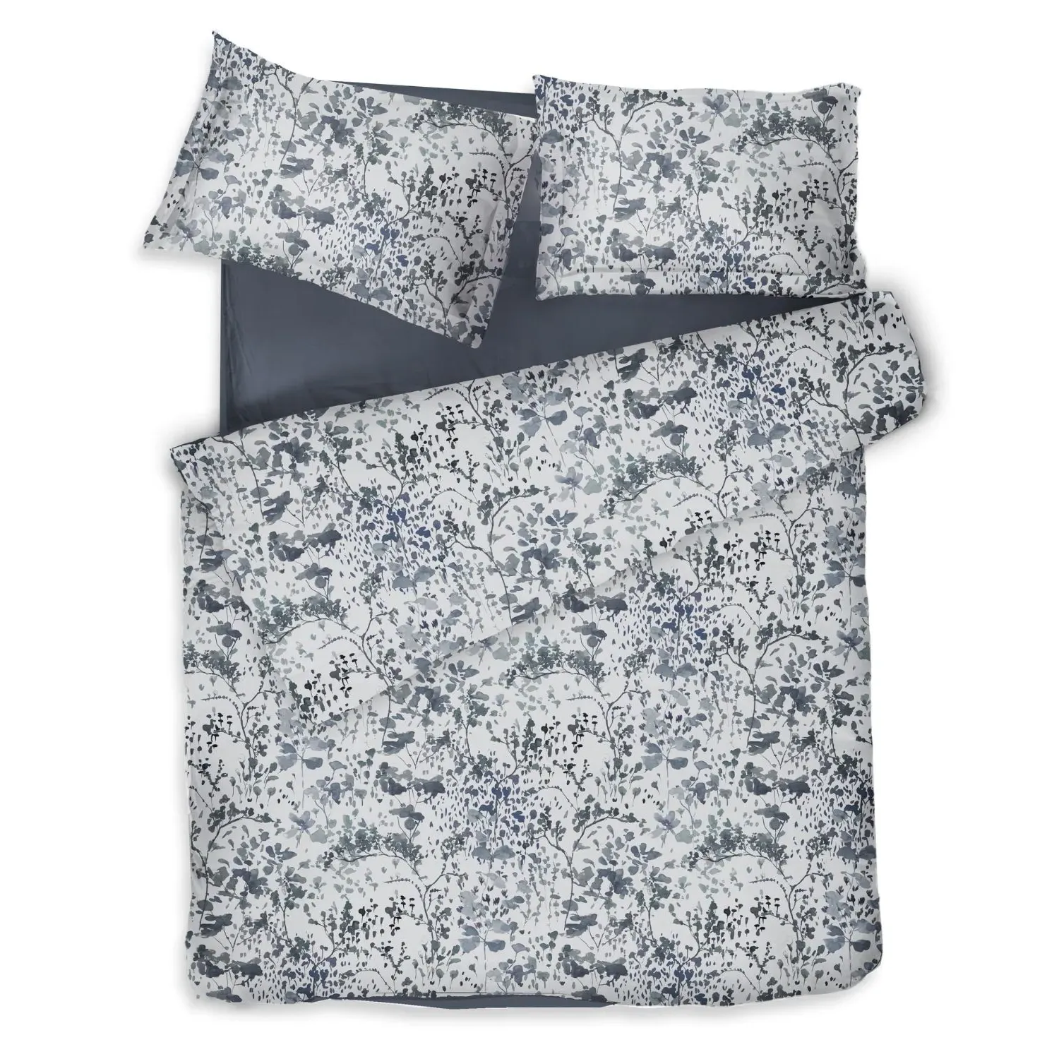 Silky Poems Twin Bedding Set - Blue/Grey, Cotton Sateen
