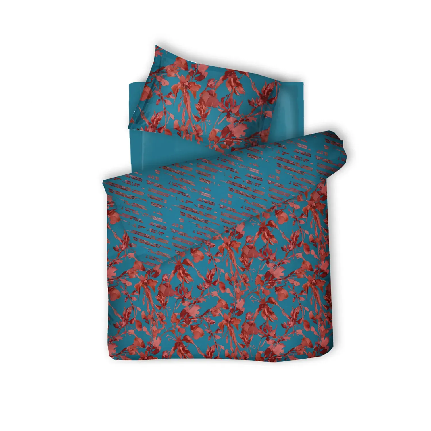 Single Sateen Bed Linen Set - Blue/Red