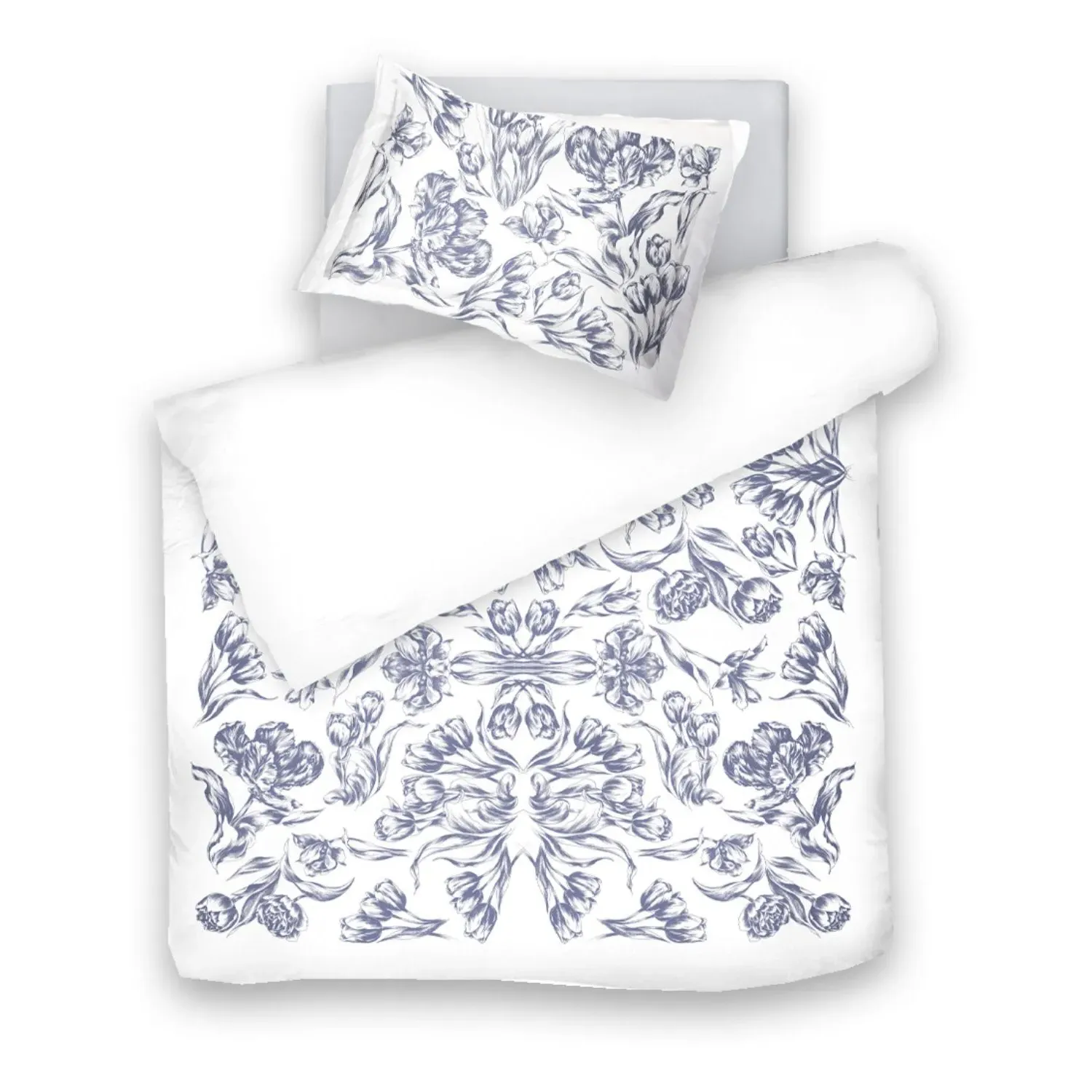 Tulips Monochromia UK Single Bedding Set - White, Cotton Sateen image