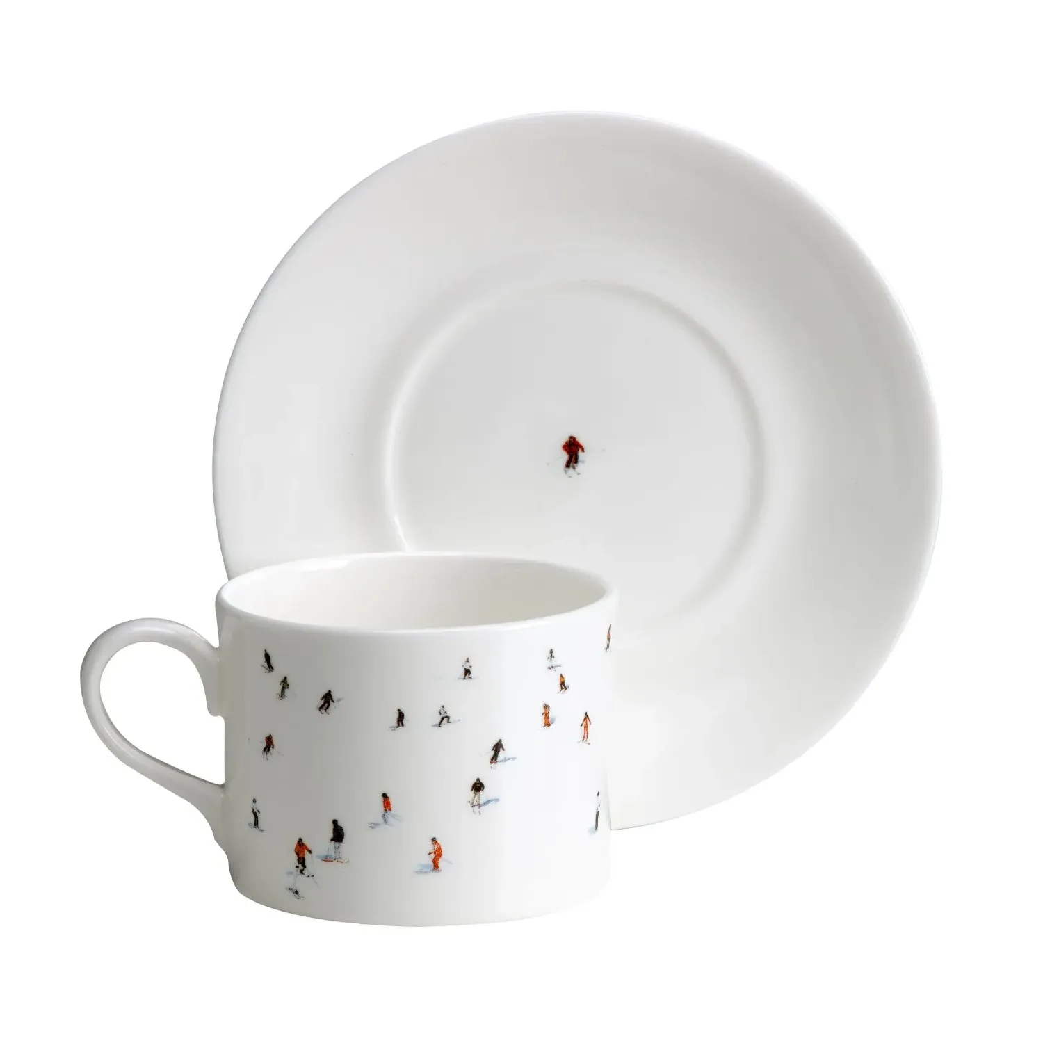 Skiers Tea Cup & Saucer - White, Bone China