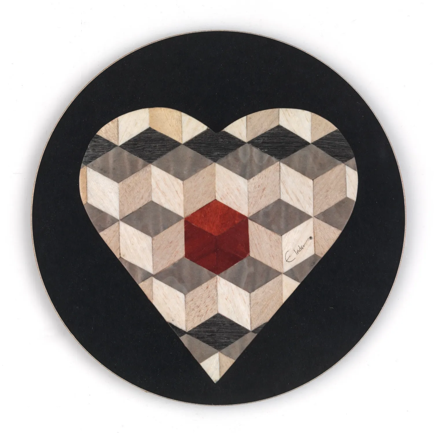 Barcelona Round Placemat Set Heart Design - Black/Red, Melamine image