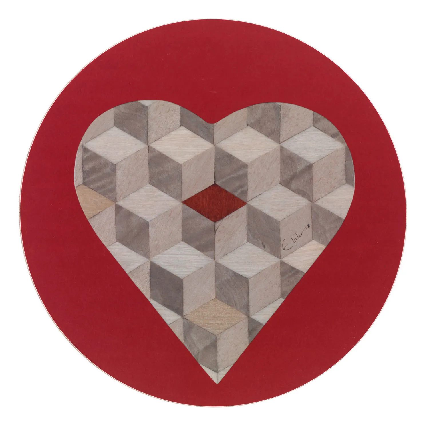 Barcelona Round Placemat Set Heart Design - Red/Grey, Melamine