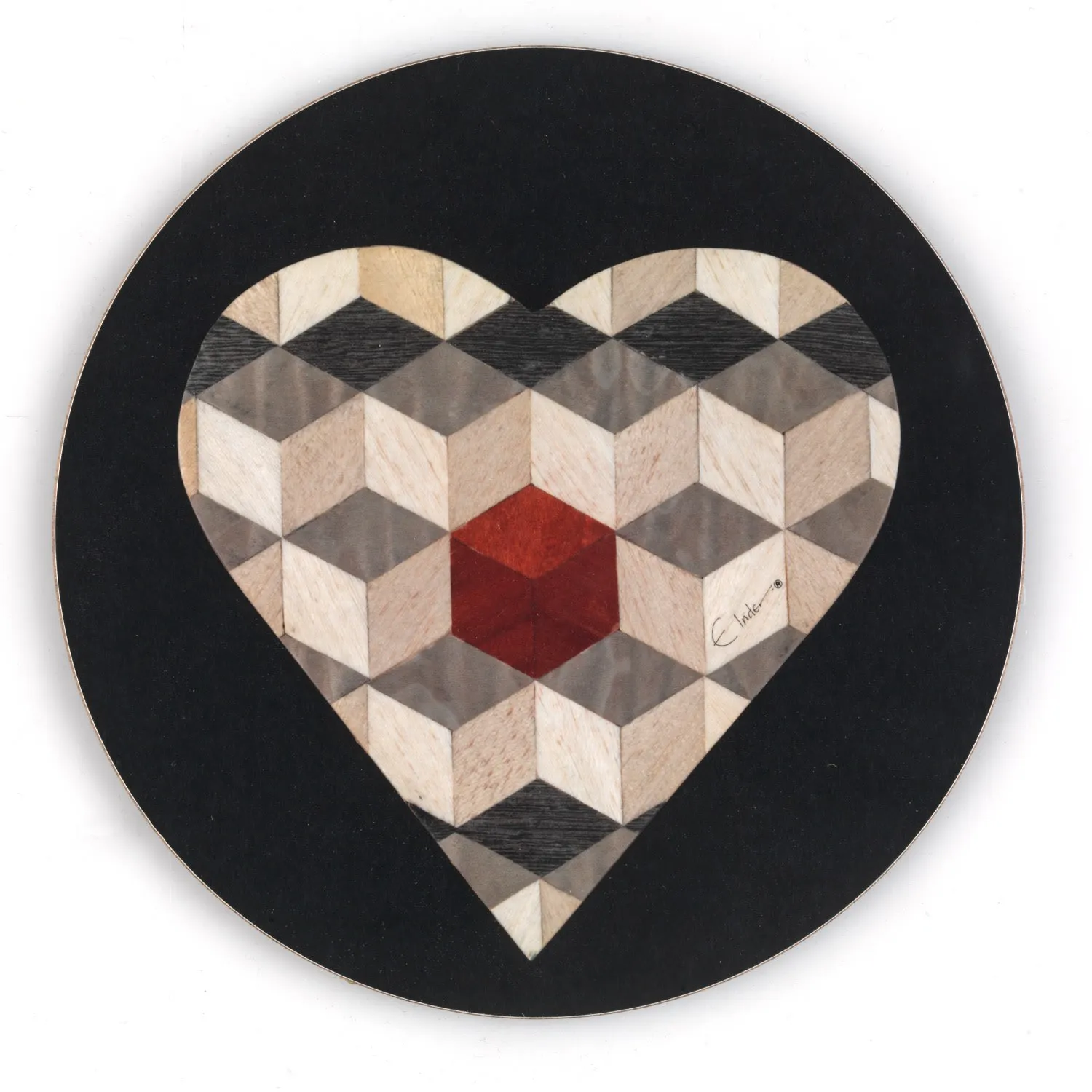 Barcelona Round Placemats Set Heart Design - Black/Red, Melamine