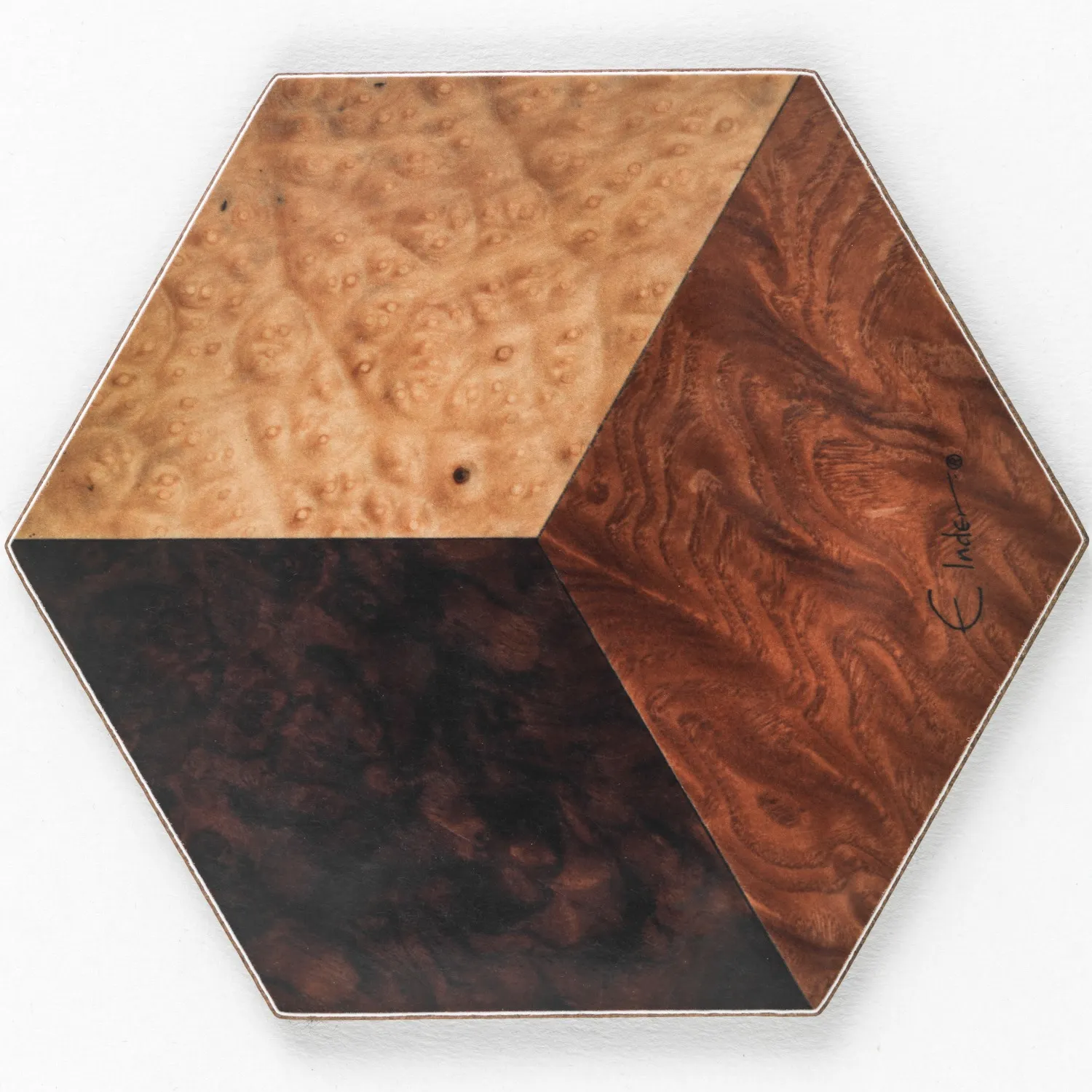 Hexagonal Coaster Set of Four - Brown, Melamine image