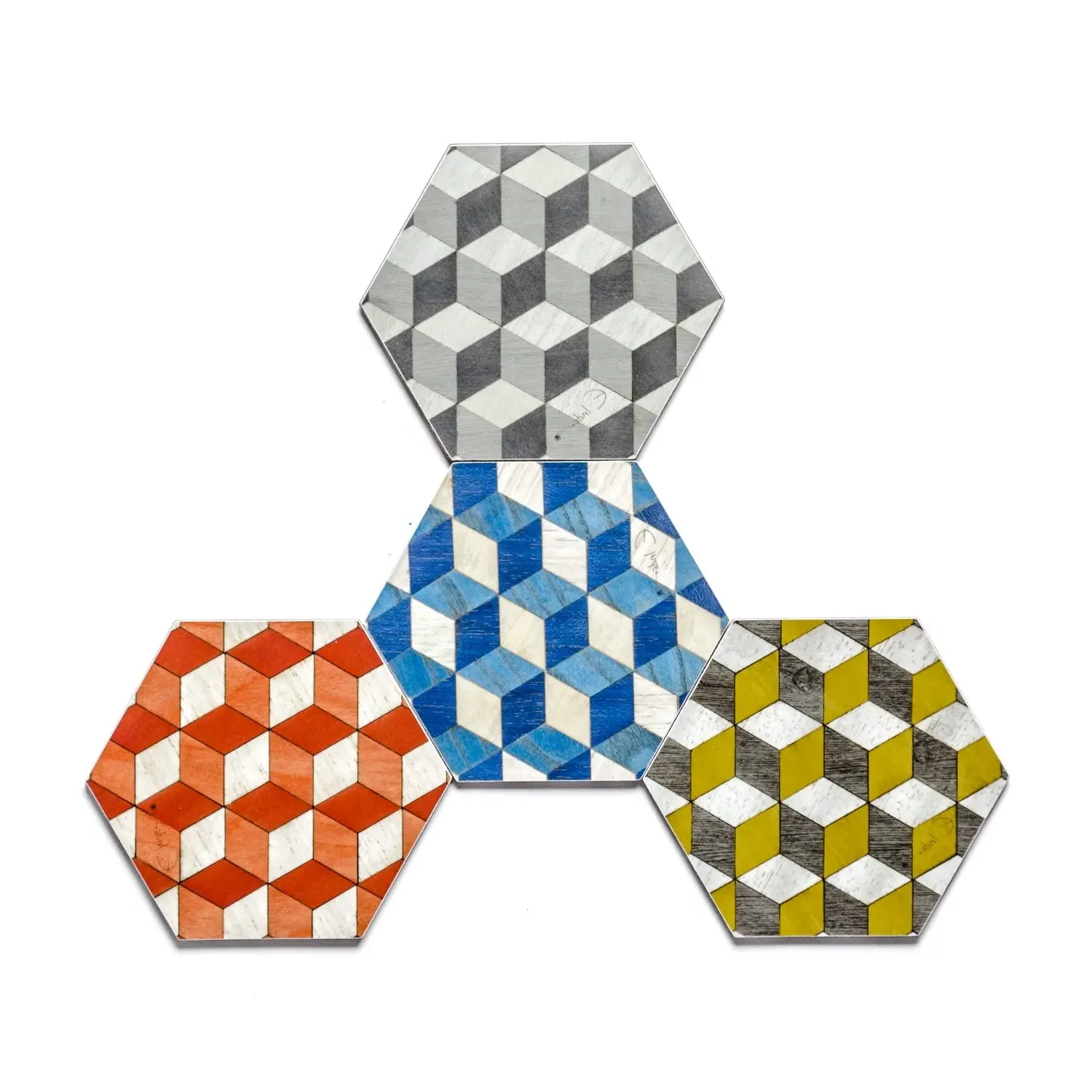 Hexagonal Coasters Set of 4 Mixed Colors - Brown, Melamine image