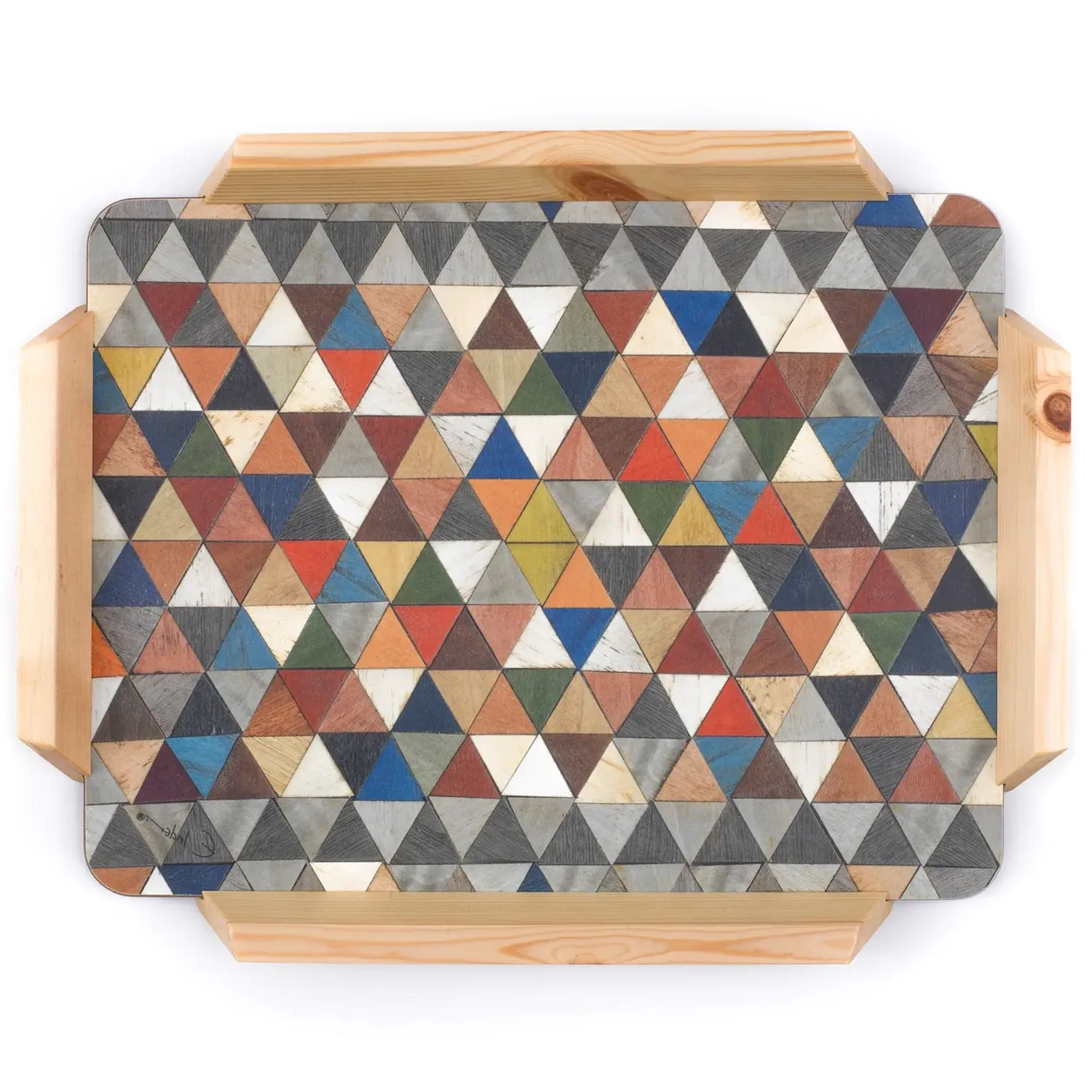 Large Serving Tray with Wooden Handles - Green, Melamine