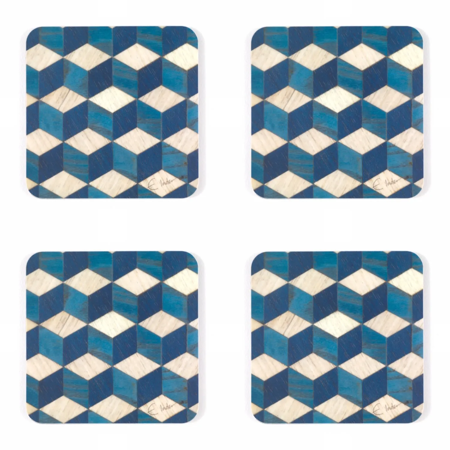 Padstow Square Coasters Set of 4 - Blue, Melamine