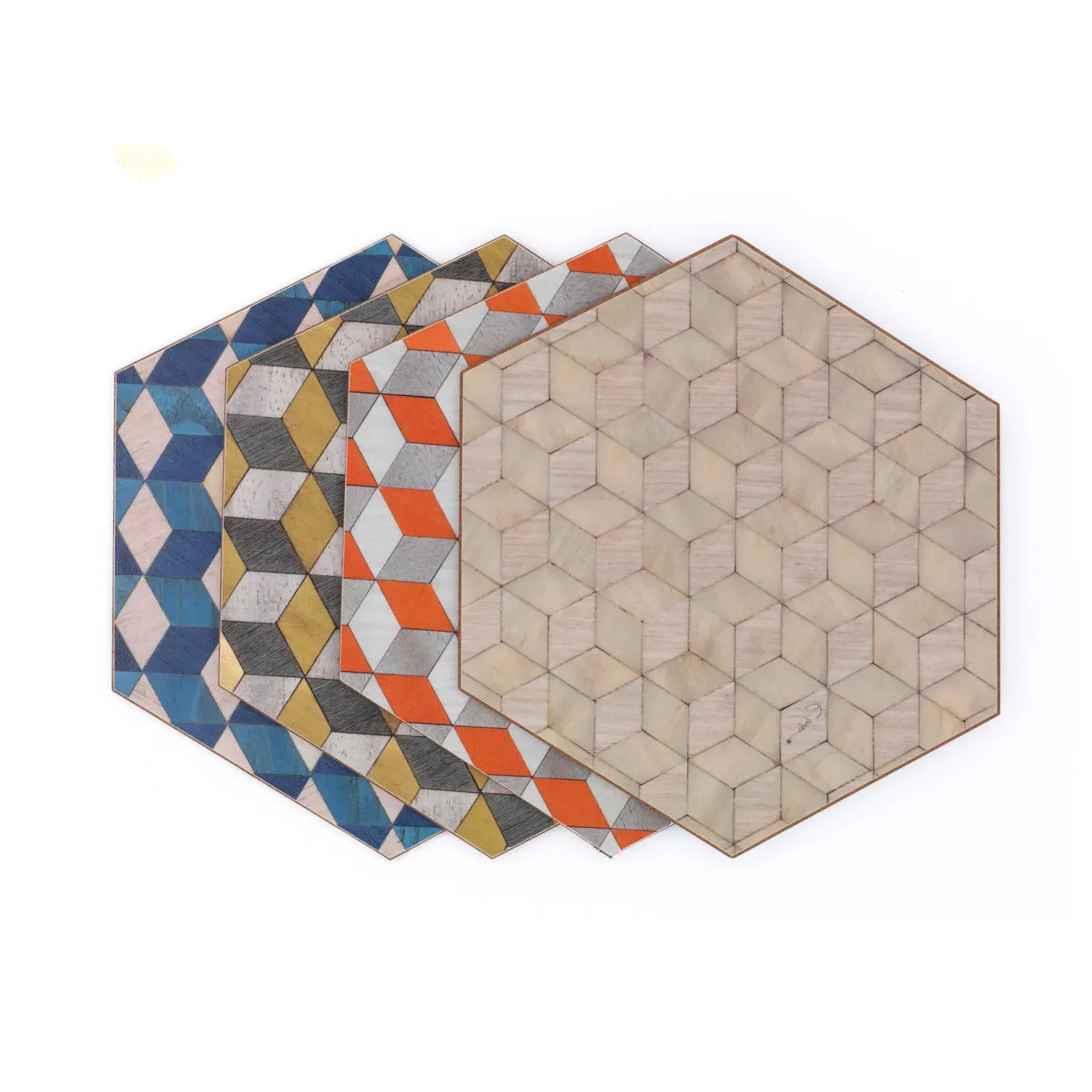 Small Hexagonal Place Mats Set of Four - Blue, Eucalyptus image