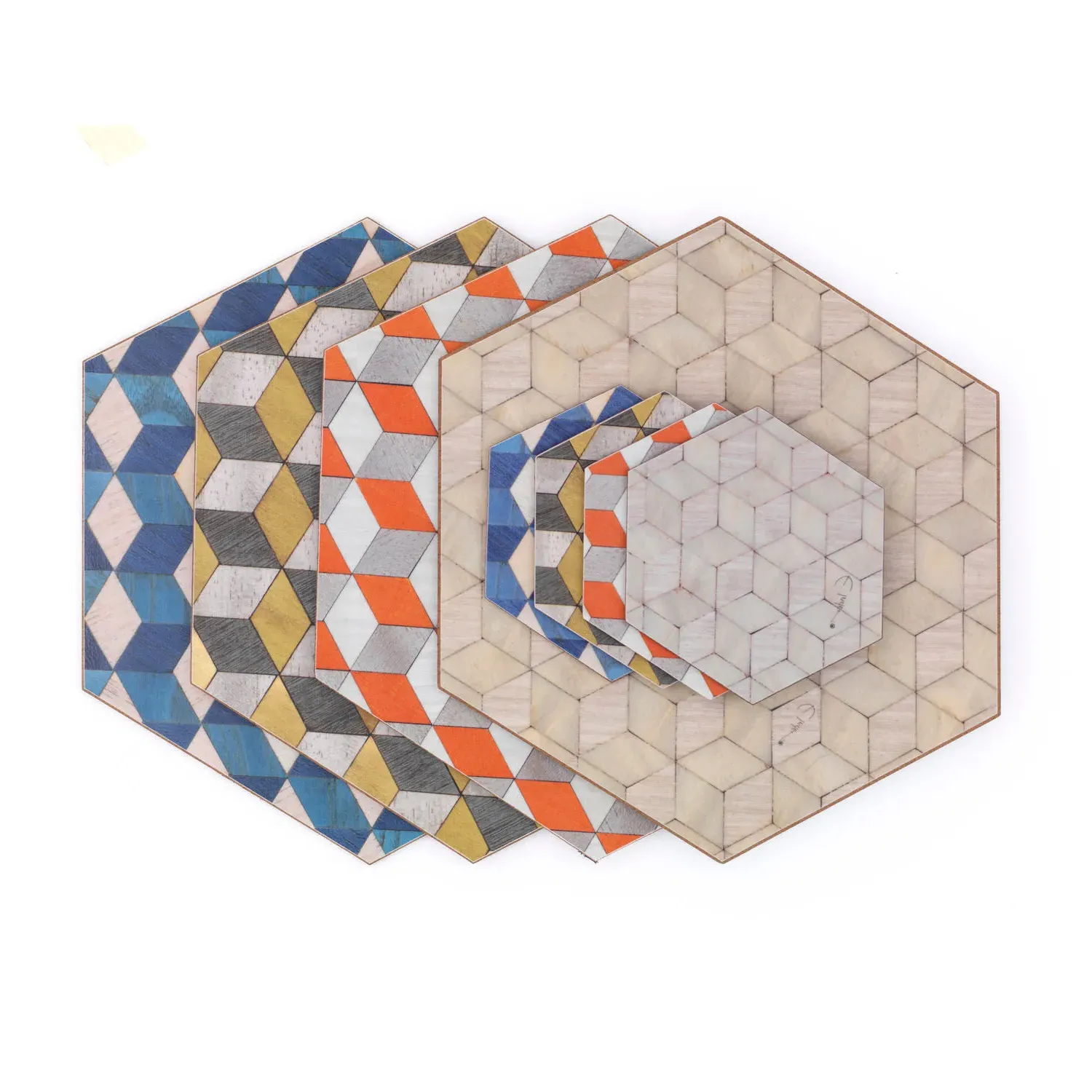 Small Hexagonal Place Mats with Coasters Set - Blue, Eucalyptus