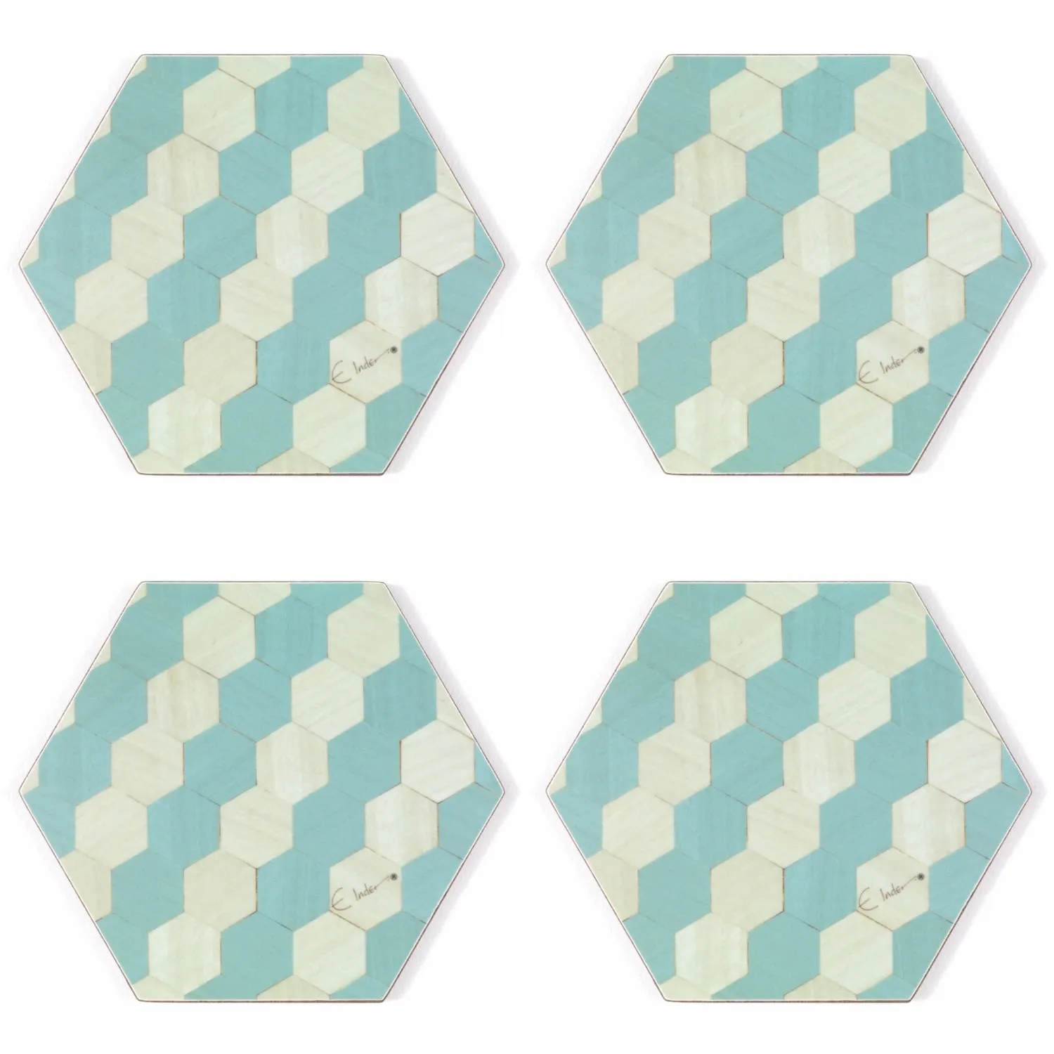 Sorrento Hexagonal Teapot Stand and Coasters Set - Blue, Melamine