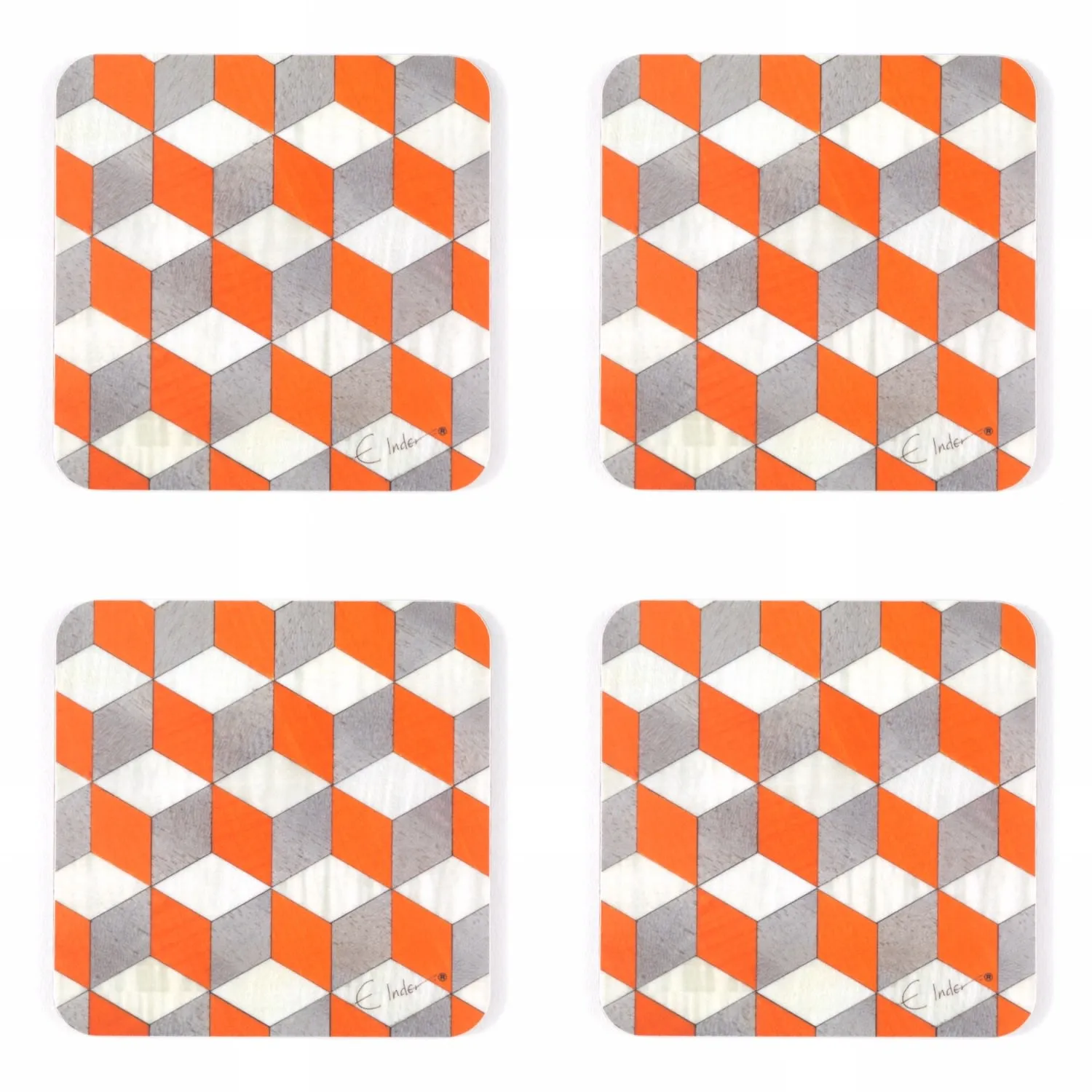 Tangerine Dream Square Coasters Set of 4 - Orange, Melamine