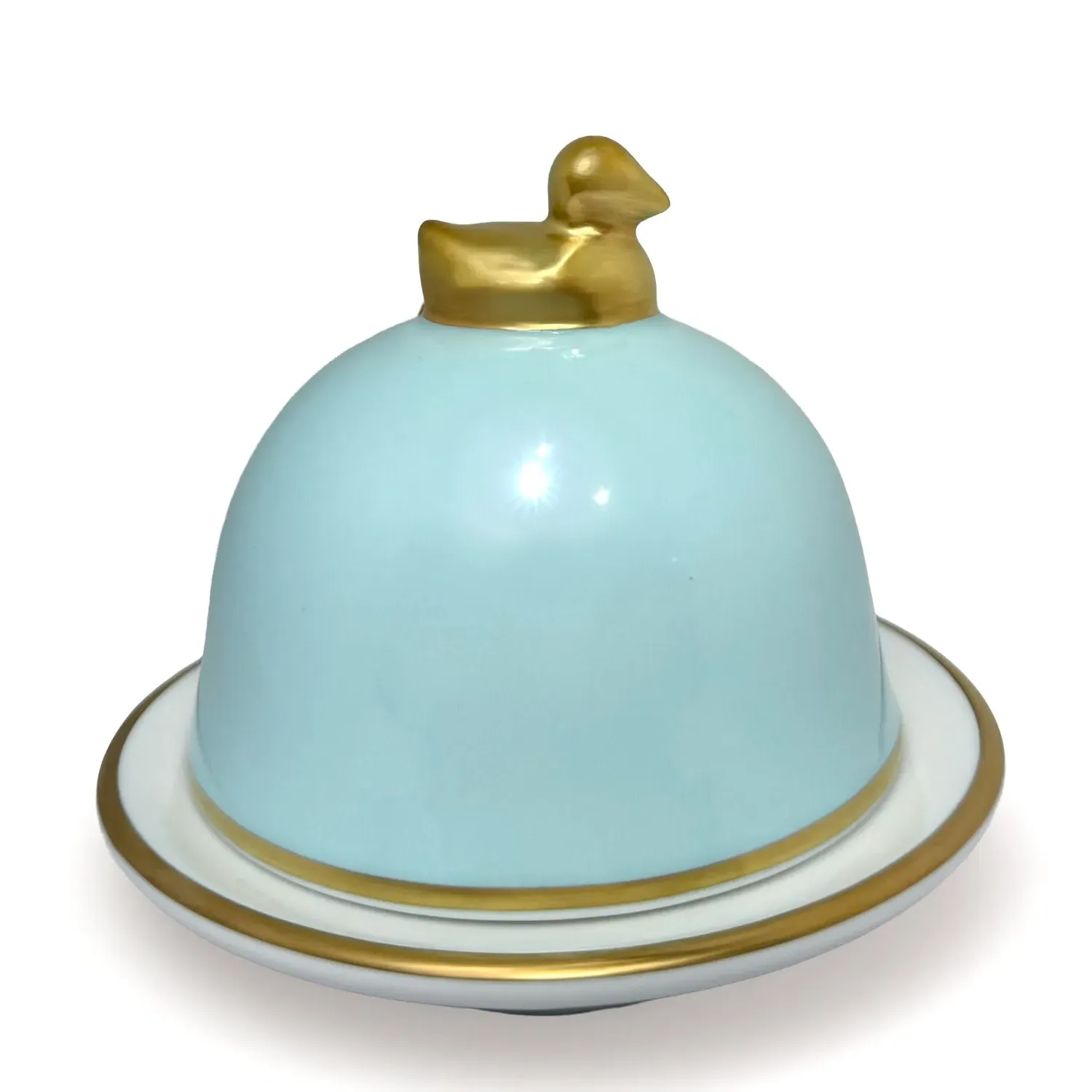 Butter Dish With Canard - Pale Blue, Porcelain