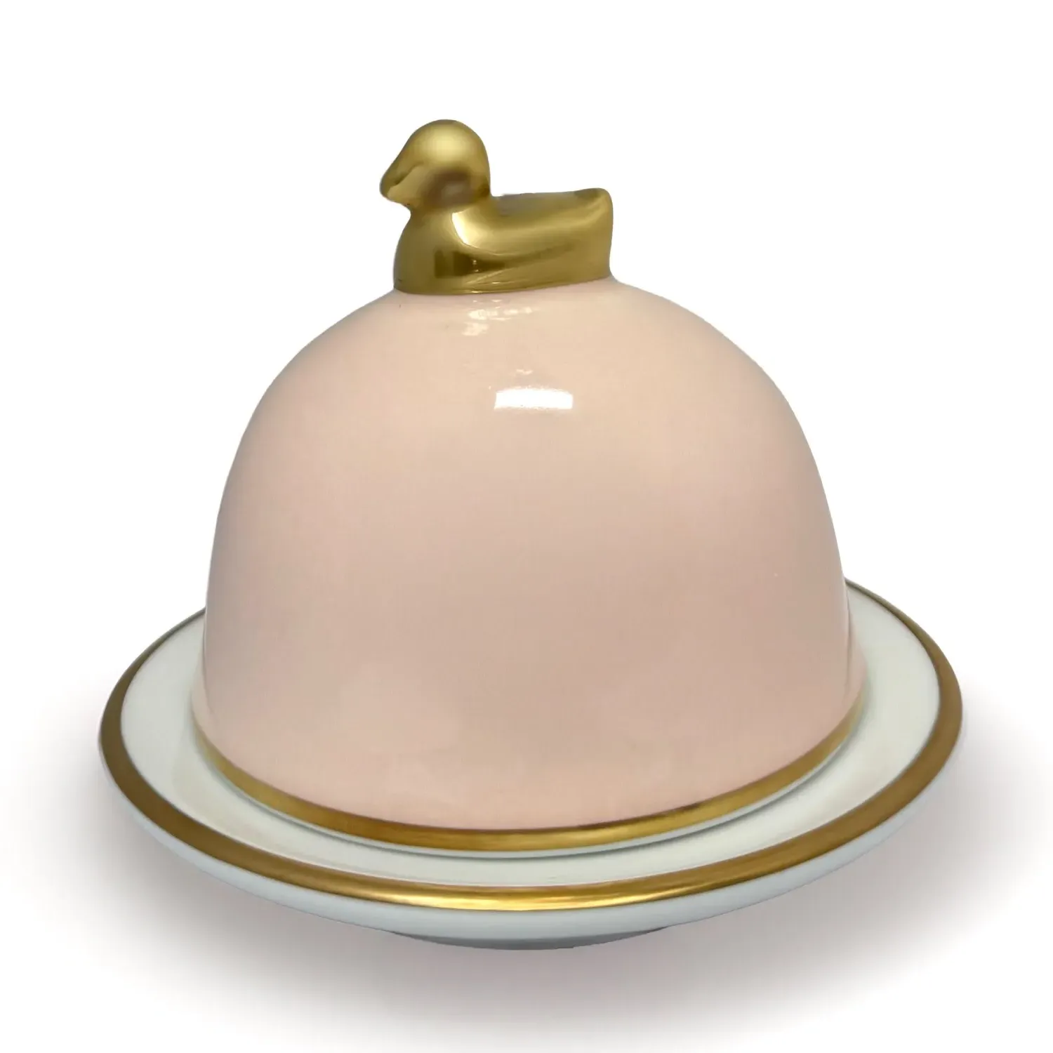 Butter Dish With Canard - Pale Pink, Porcelain