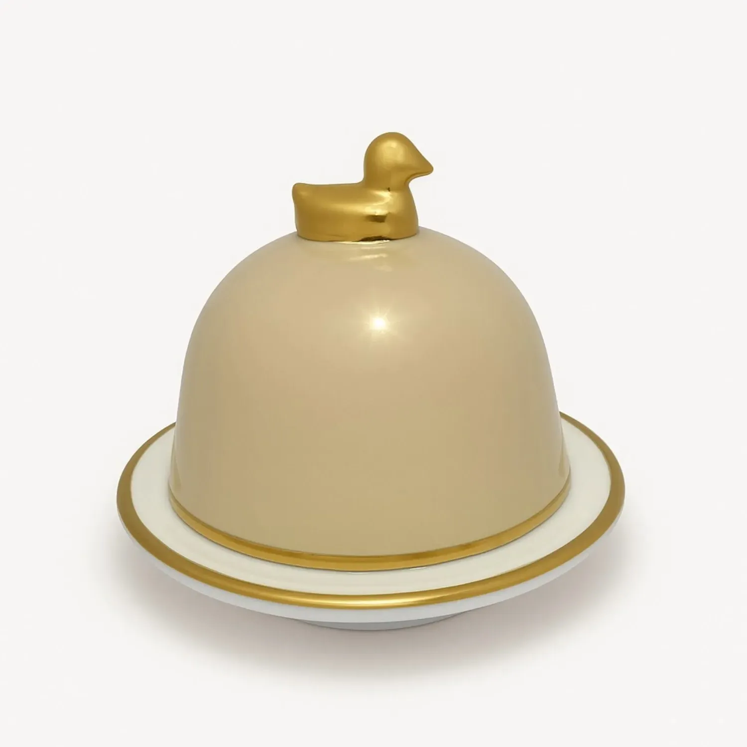 Butter Dish With Canard - Taupe, Porcelain