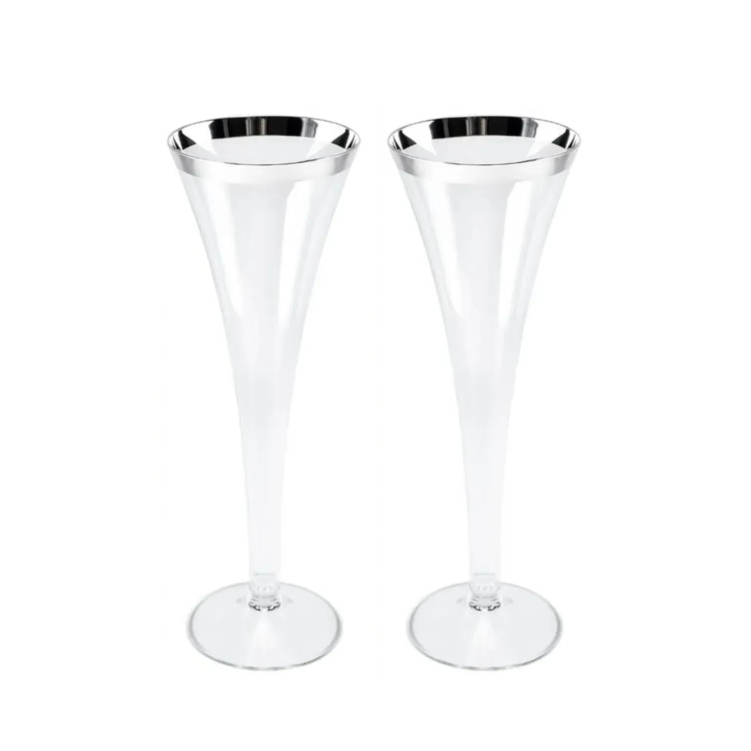 Pair of Champagne Flutes with Silver Rim - Gray image