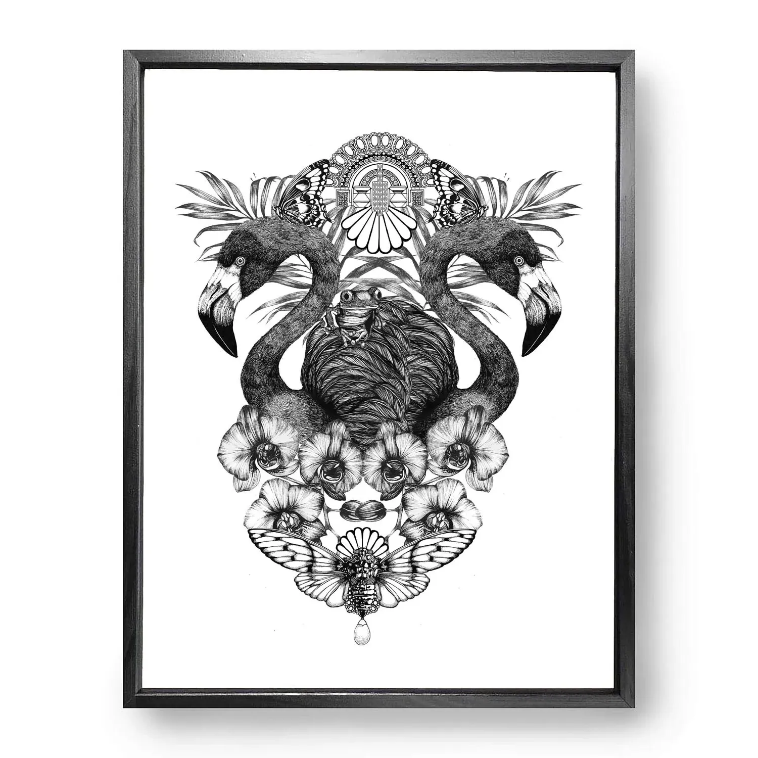 Art Deco Flamingo A5 Fine Art Print - Black image