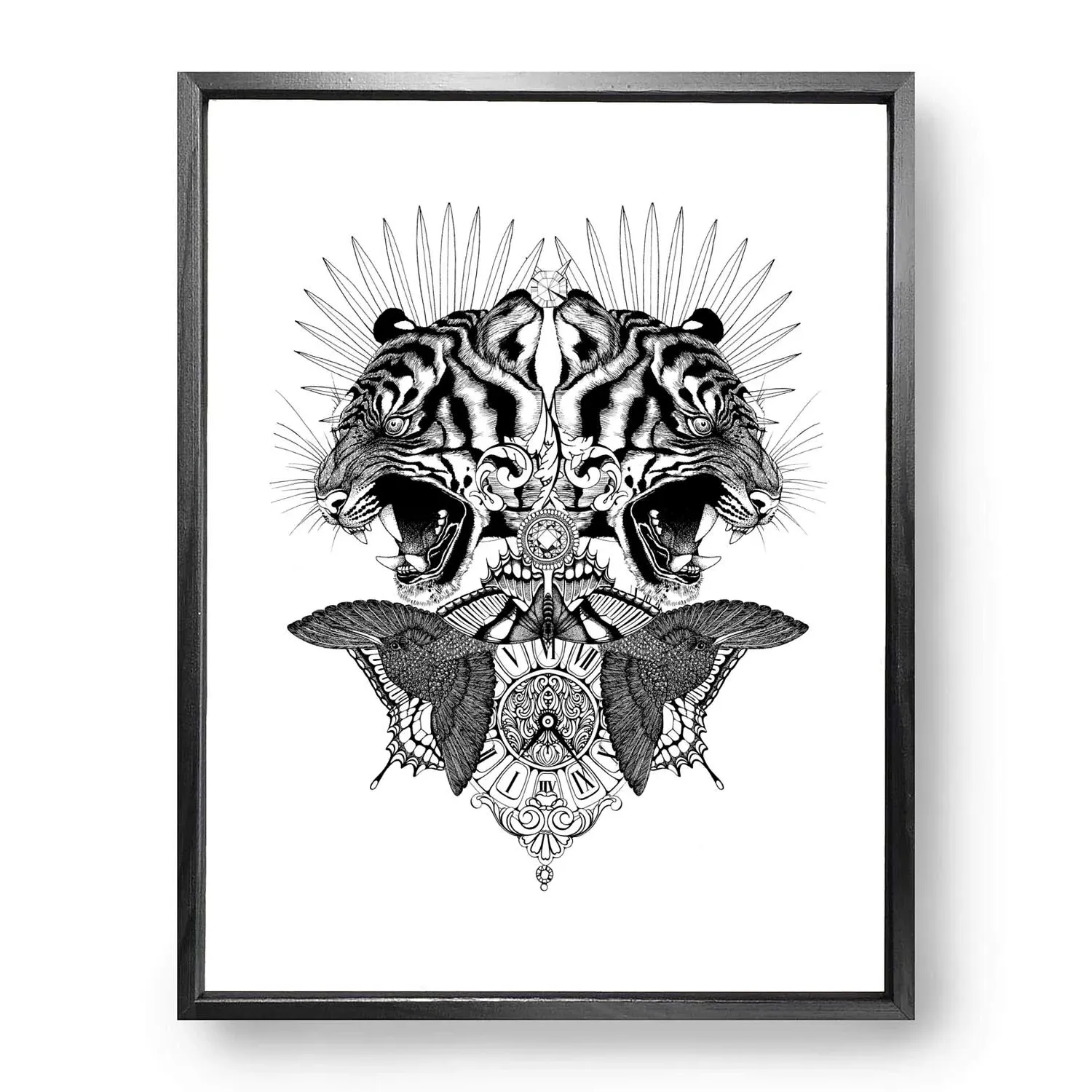 Baroque Tiger A3 Fine Art Print - Black