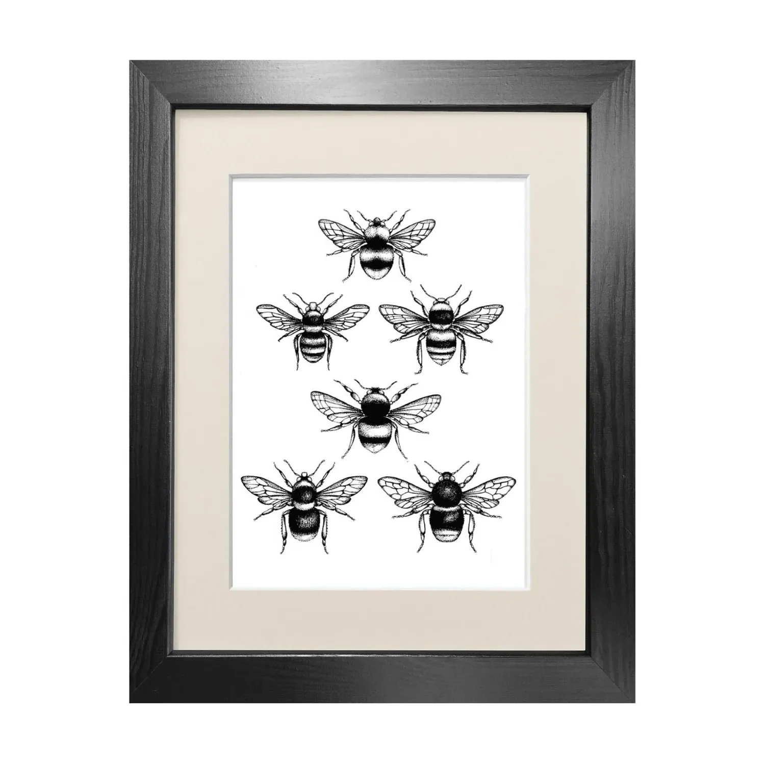 British Bees Fine Art Print A4 - Black
