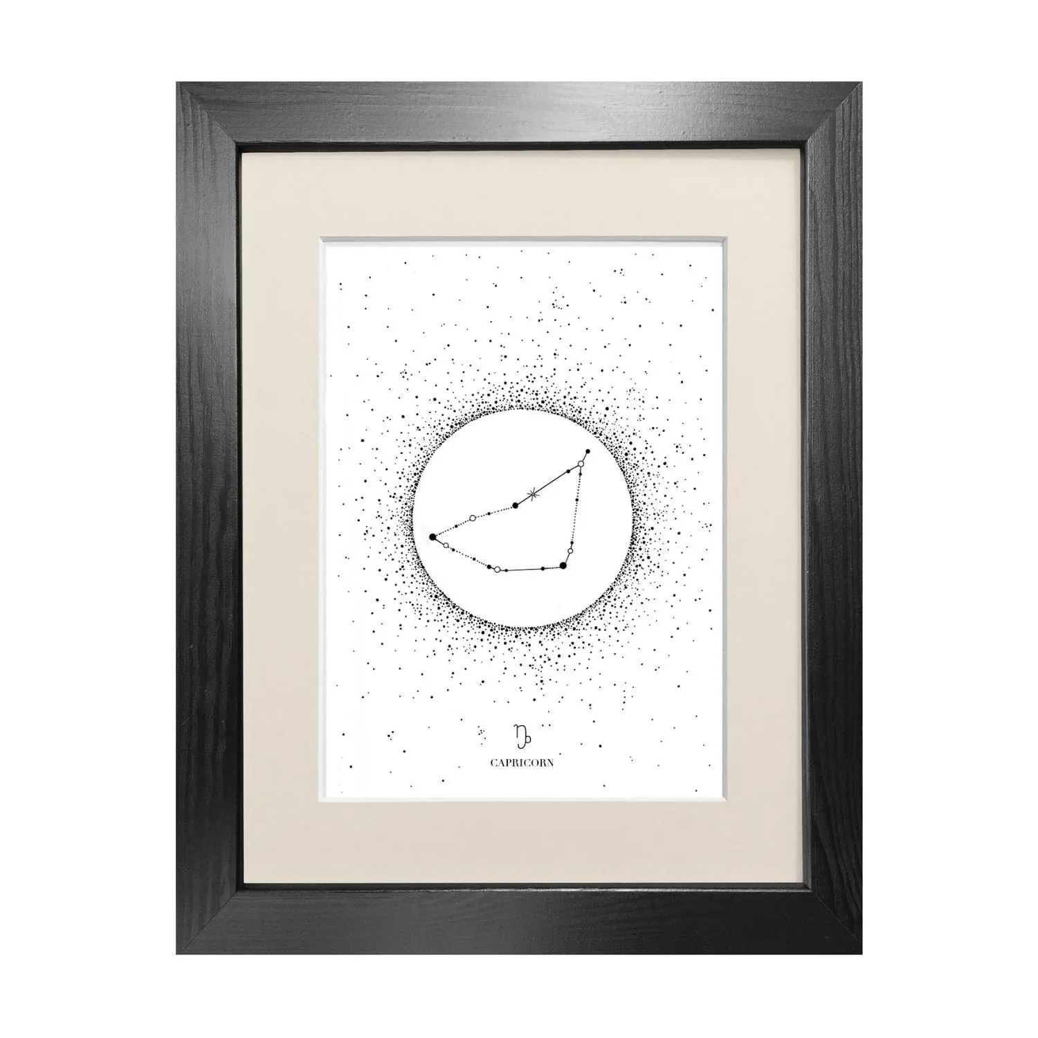 Capricorn Star Sign A3 Fine Art Print - Black