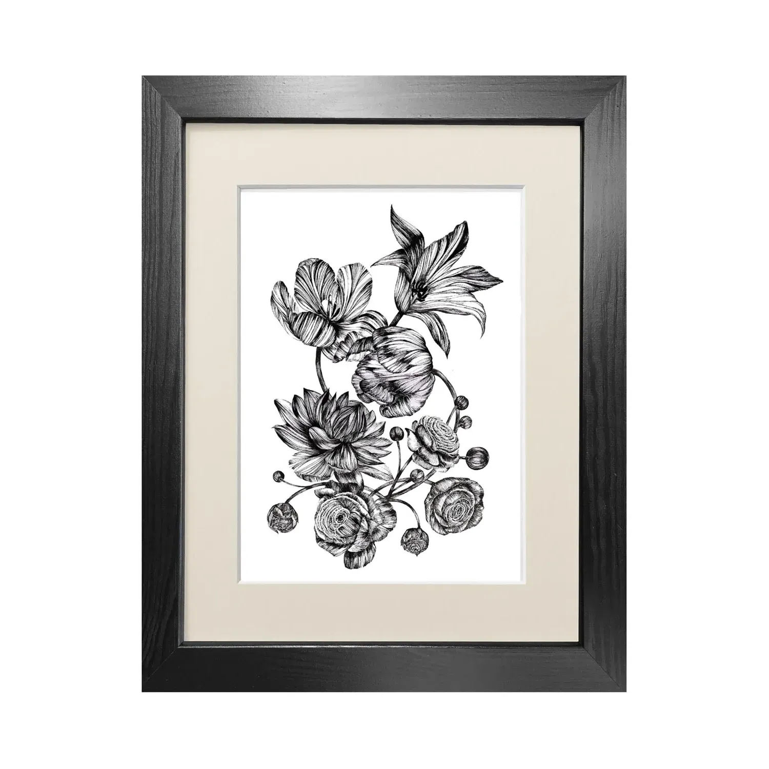 Floral Bouquet A4 Fine Art Print - Black image