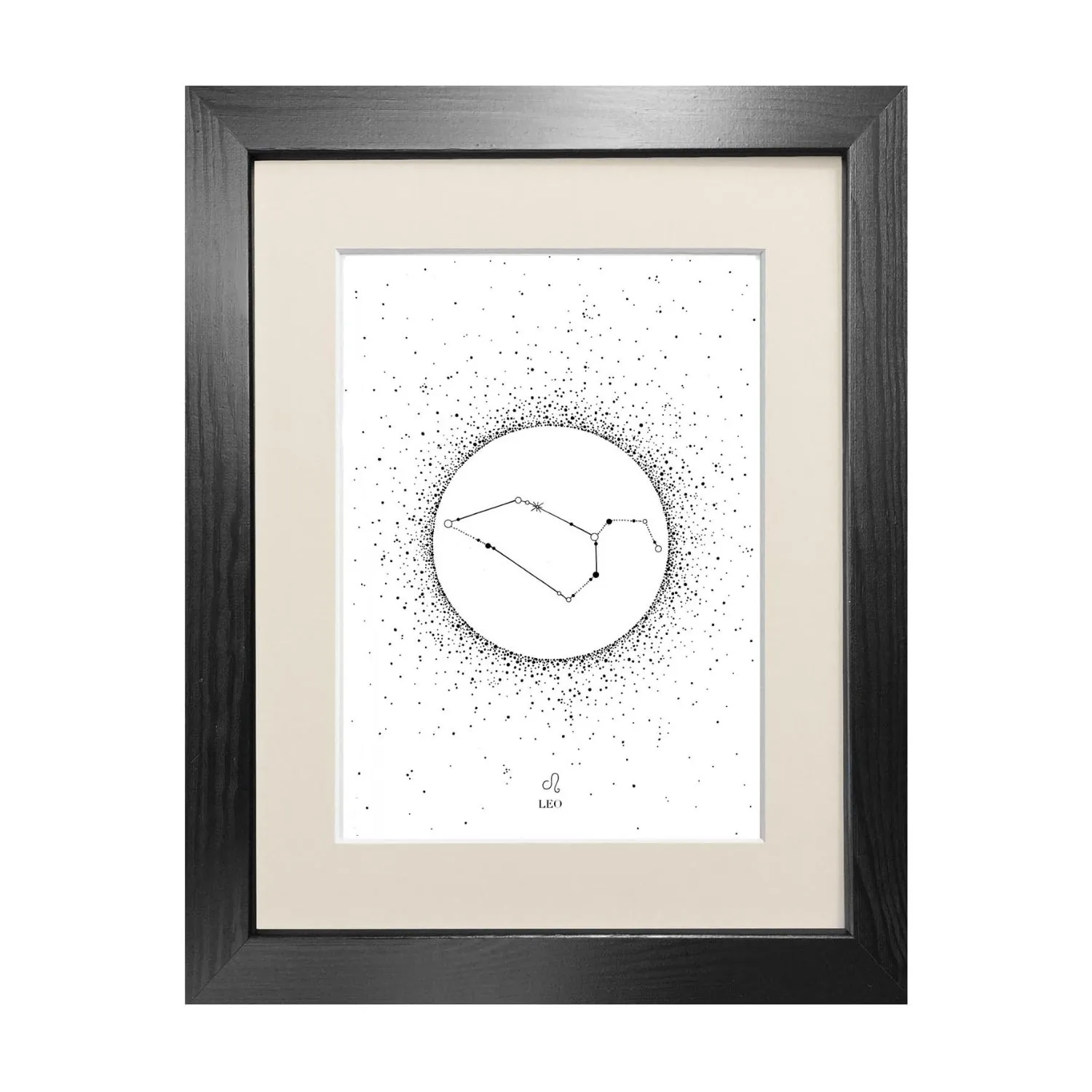 Leo Star Sign A3 Fine Art Print - Black