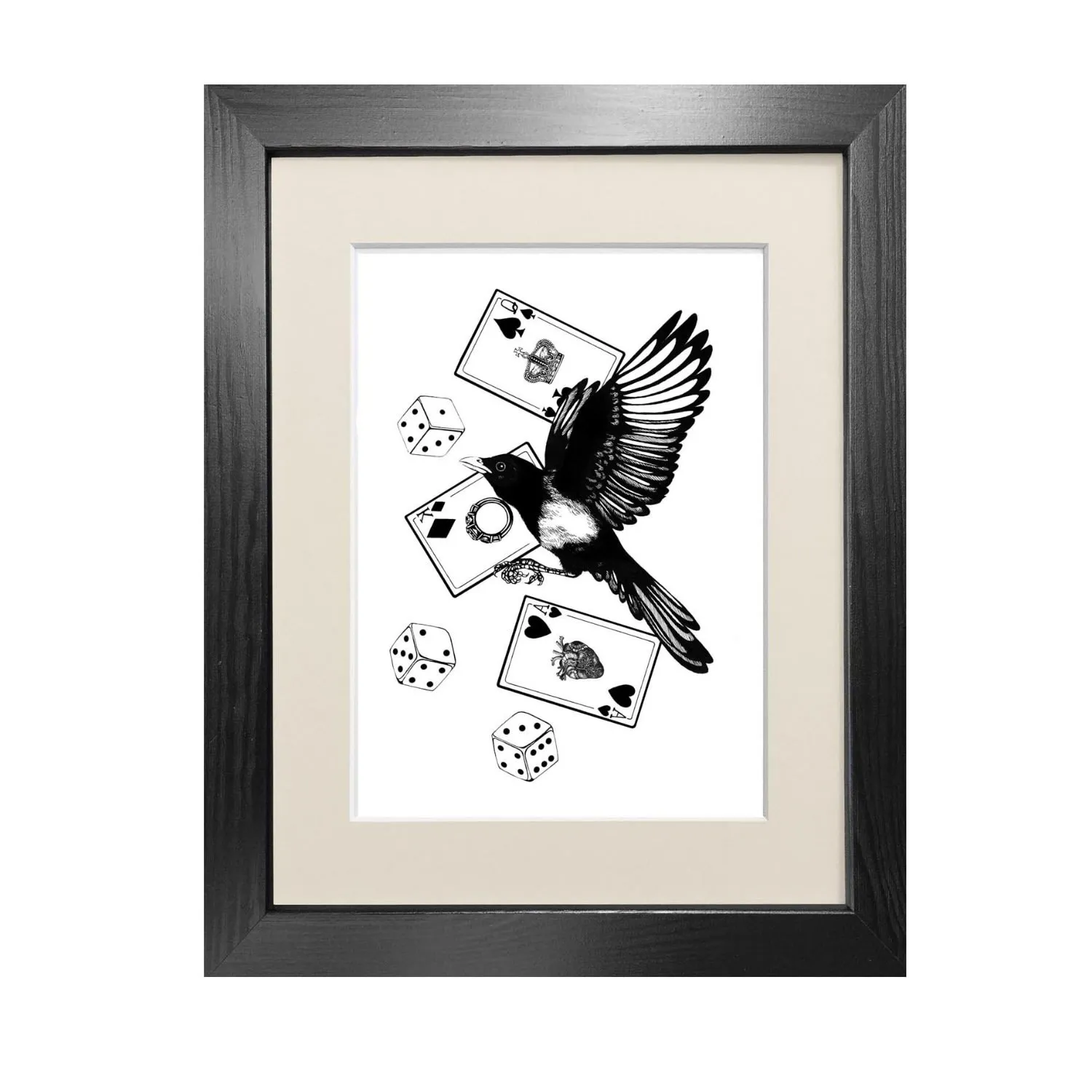 Mysterious Magpie A3 Fine Art Print - Black