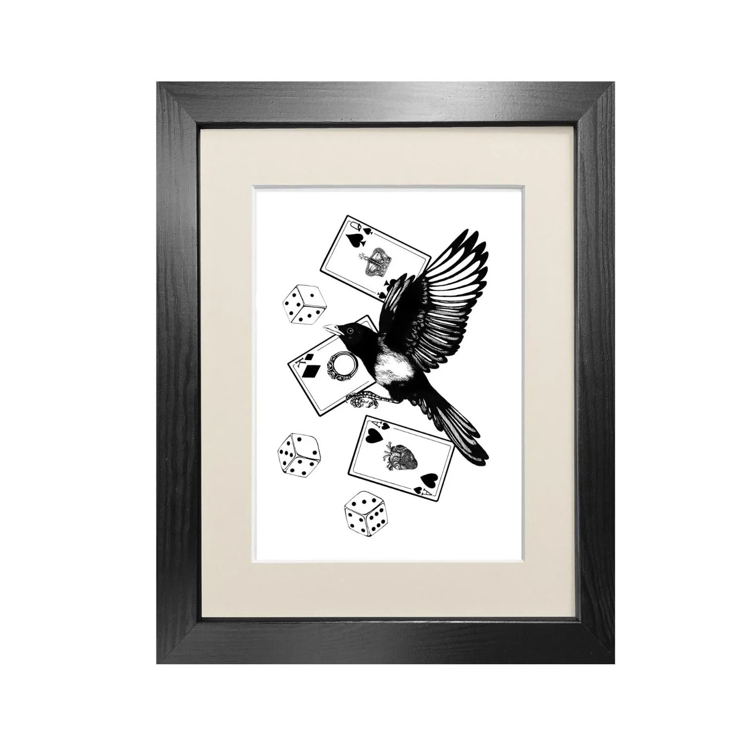 Mysterious Magpie A4 Fine Art Print - Black