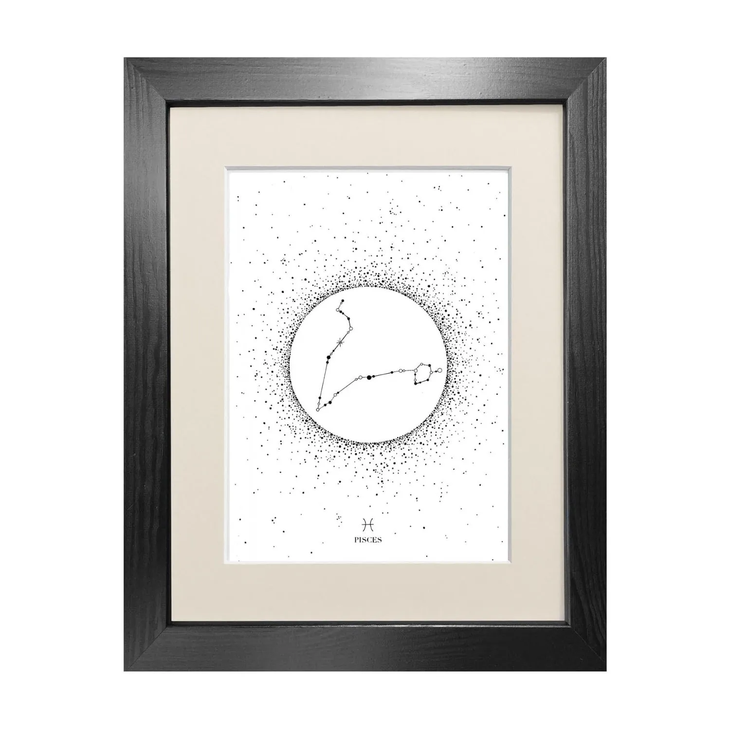 Pisces Star Sign A5 Fine Art Print - Black