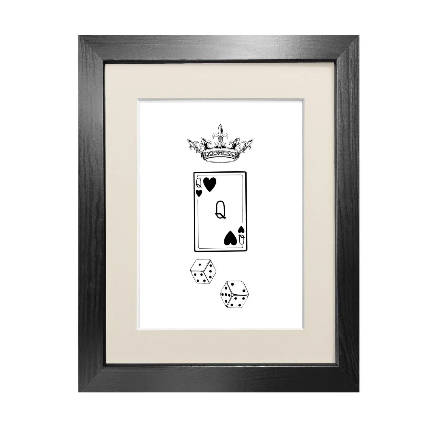 Queen Of Hearts A3 Fine Art Print - Black